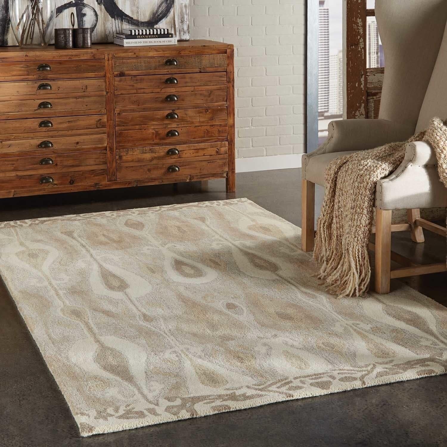Abstract Hand Made Wool Grey Beige Rug 36 X 56 36 X 56