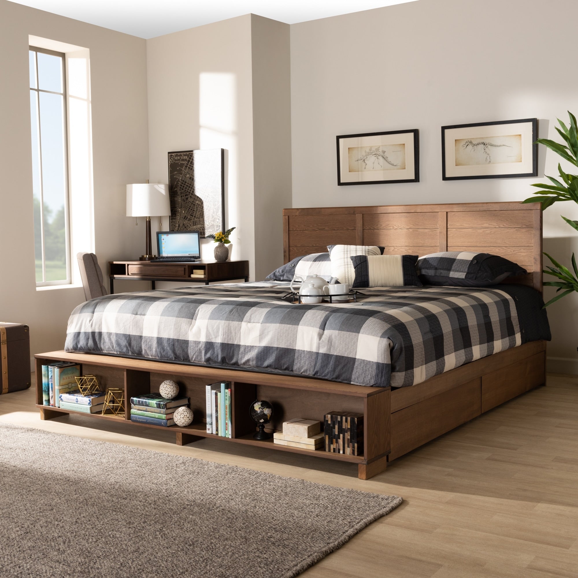 Alba King Size 4 Drawer Platform Storage Bed With Built In Shelves