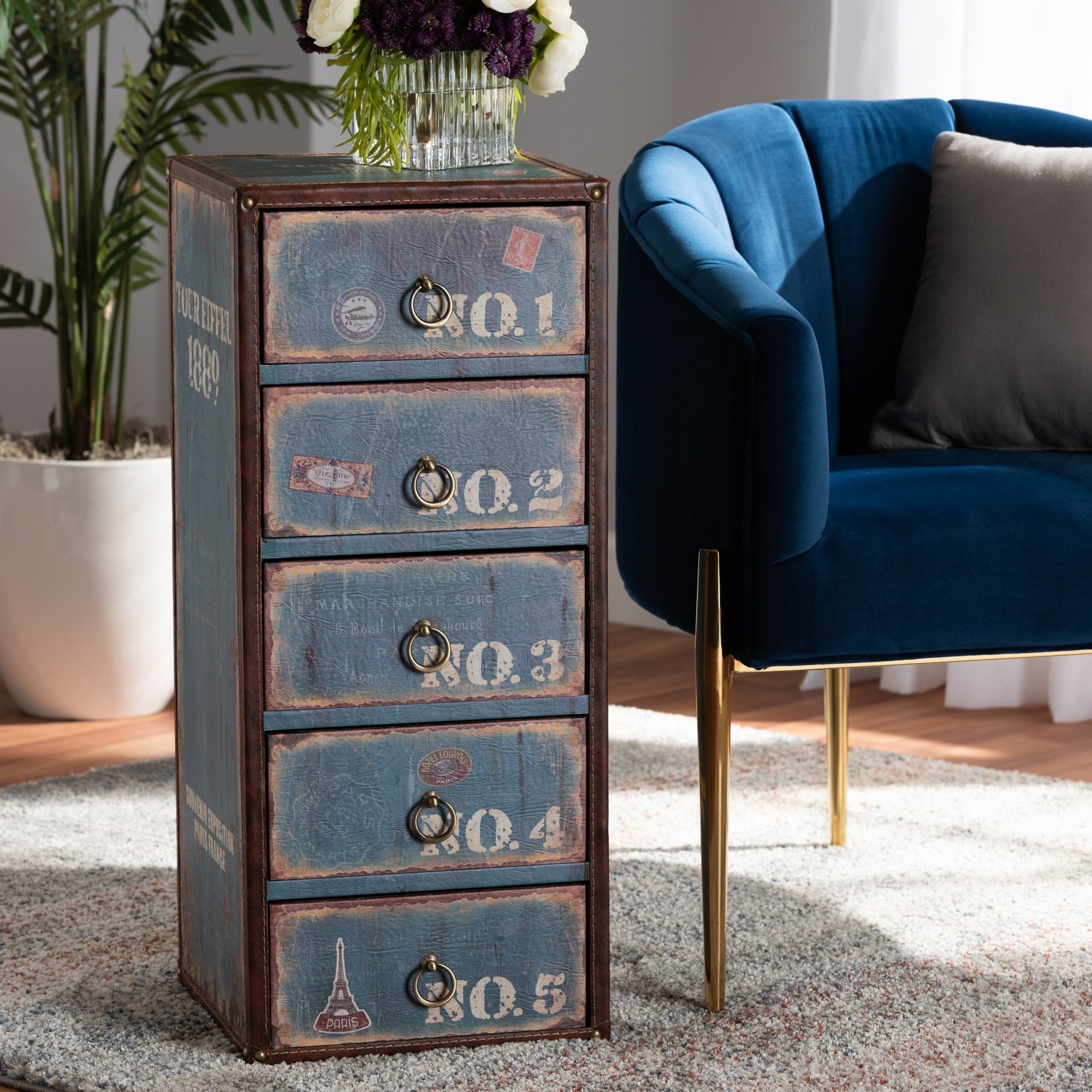 The Curated Nomad Encline Vintage Rustic 5 Drawer Accent Storage Chest