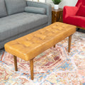 Mid Century Modern Benji Cognac Tan Leather Bench N A