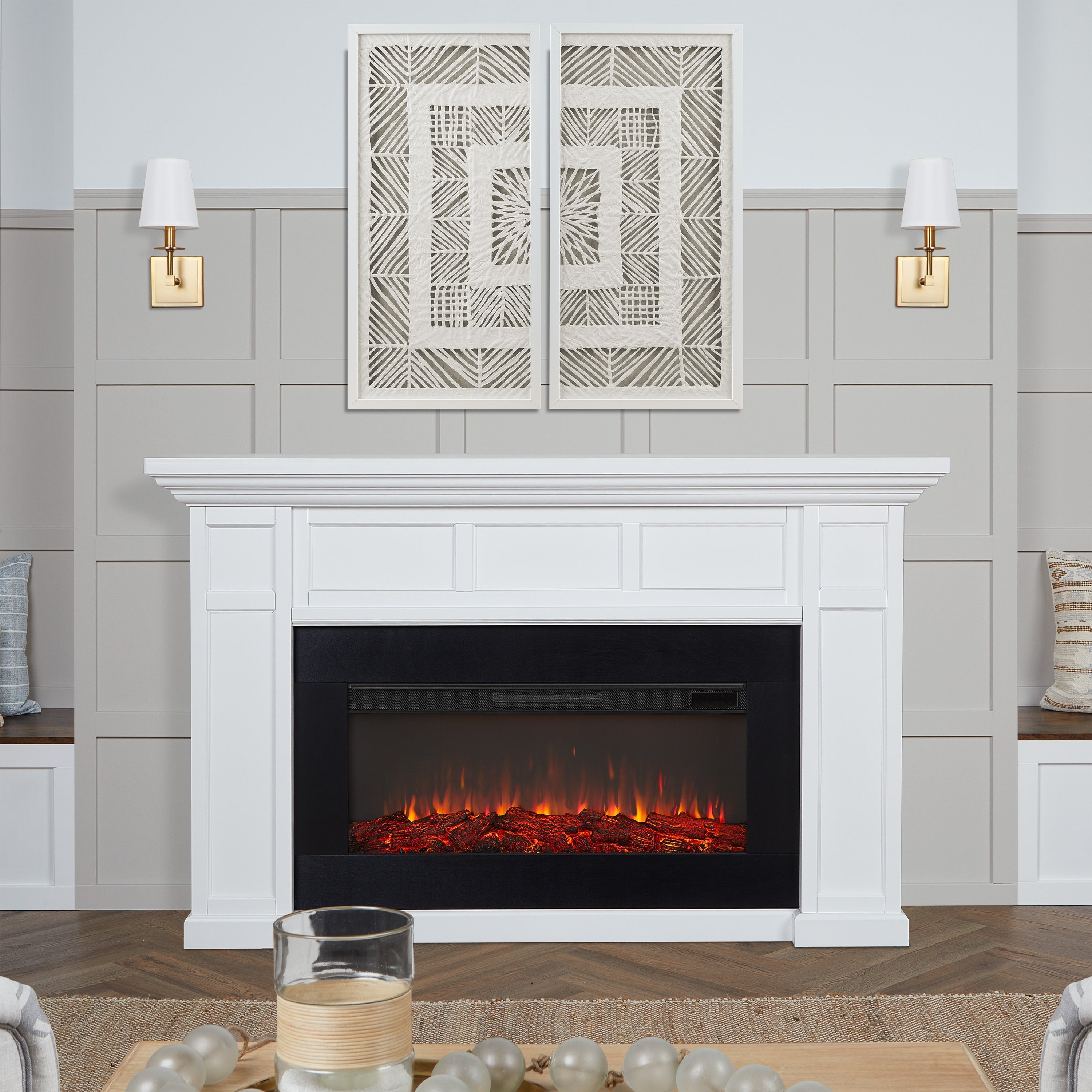 Alcott Landscape Electric Fireplace In White By Real Flame