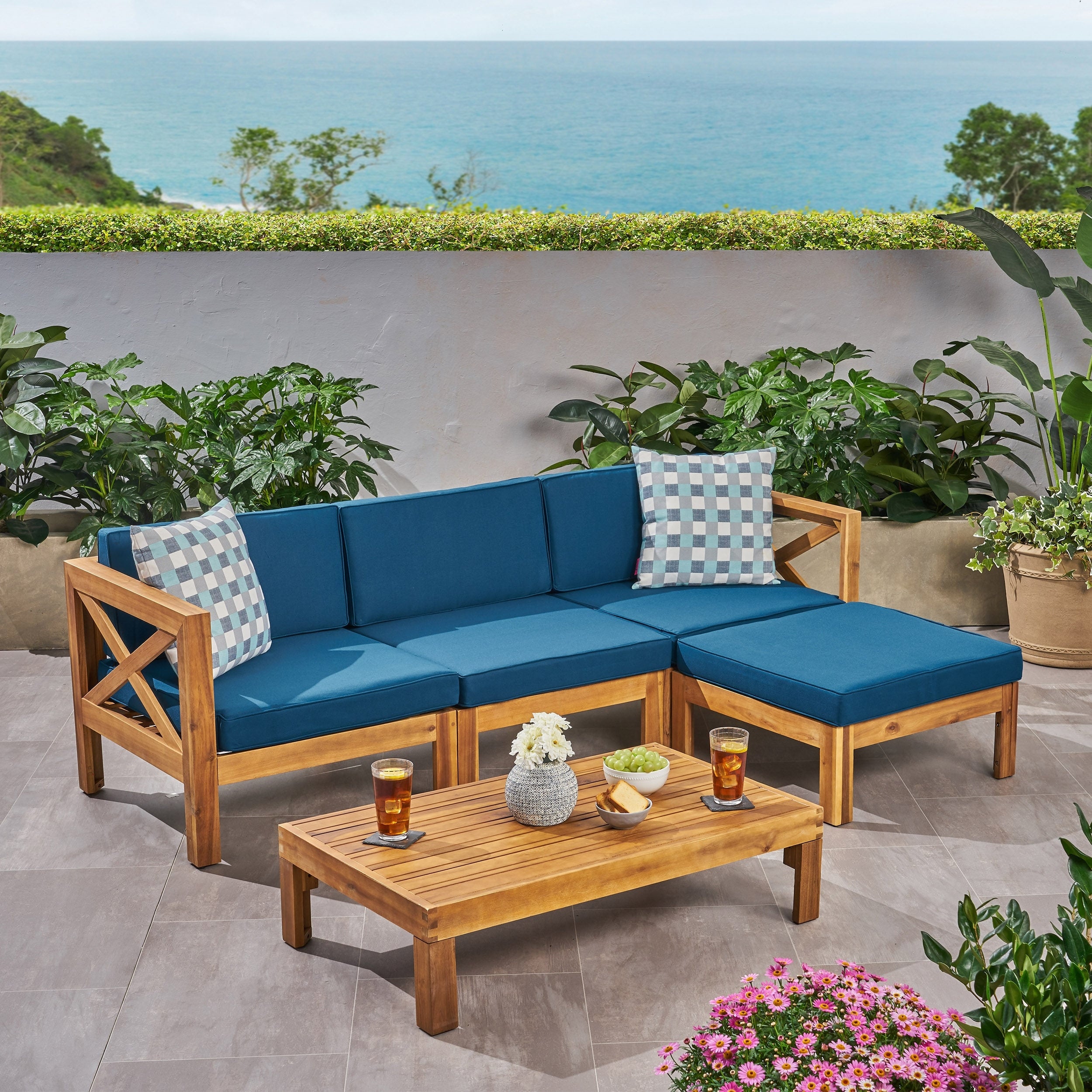 Alcove Outdoor Acacia Wood 5 Piece Sofa Set By Christopher Knight Home