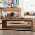 Alda Handwoven Seagrass Coffee Table Rustic Wicker Waterfall Accent Table For Living Room Or Sunroom