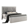 Alda King Bed Upholstered Geometric Headboard Light Gray Reeded Wood