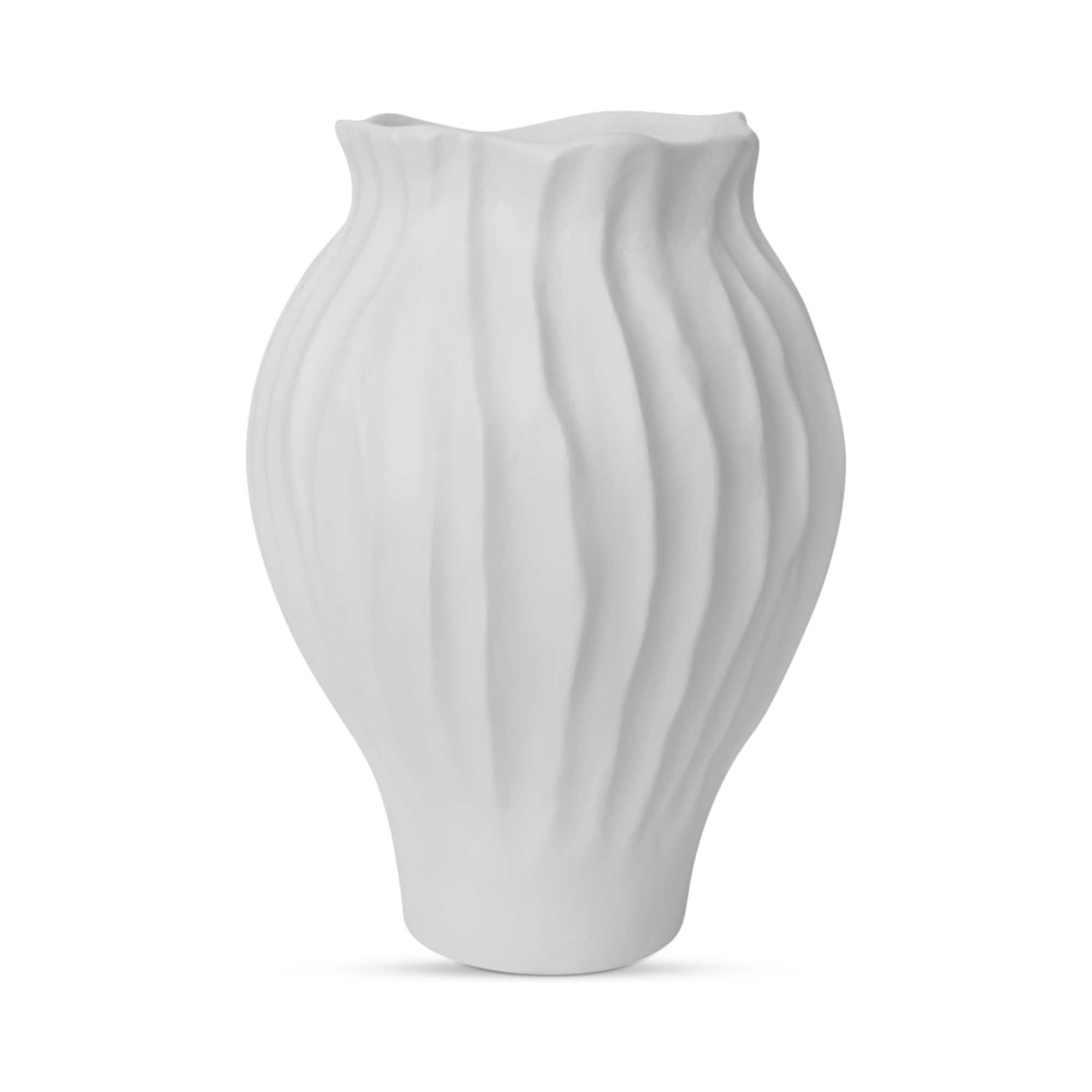 Aldous Vase Round Ecomix Petal Edged Profile Rippled Texture Ruffled Opening Decorative Only White