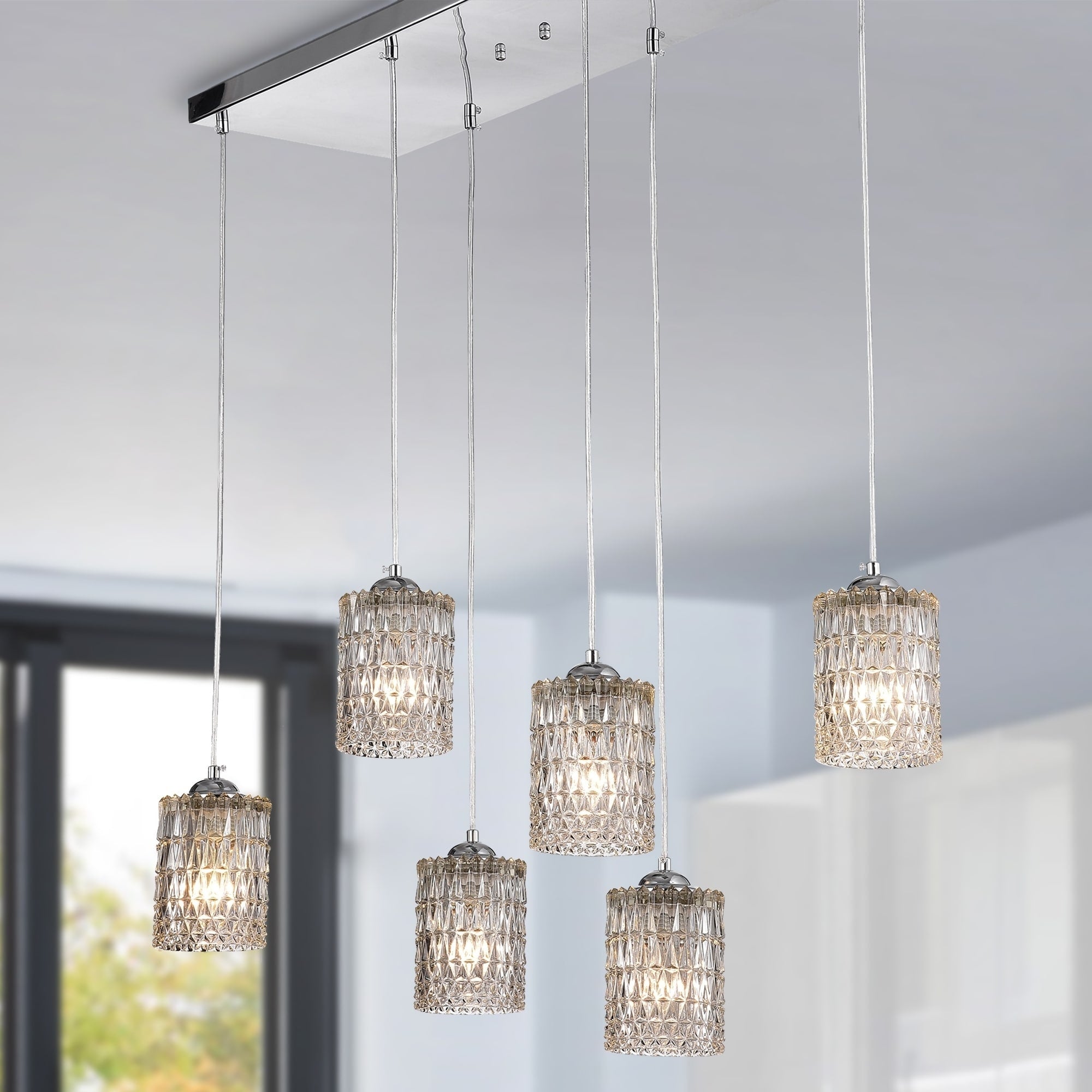 Aldubon Chrome 6 Light Chandelier With Diamond Crystal Shades Adjustable Height