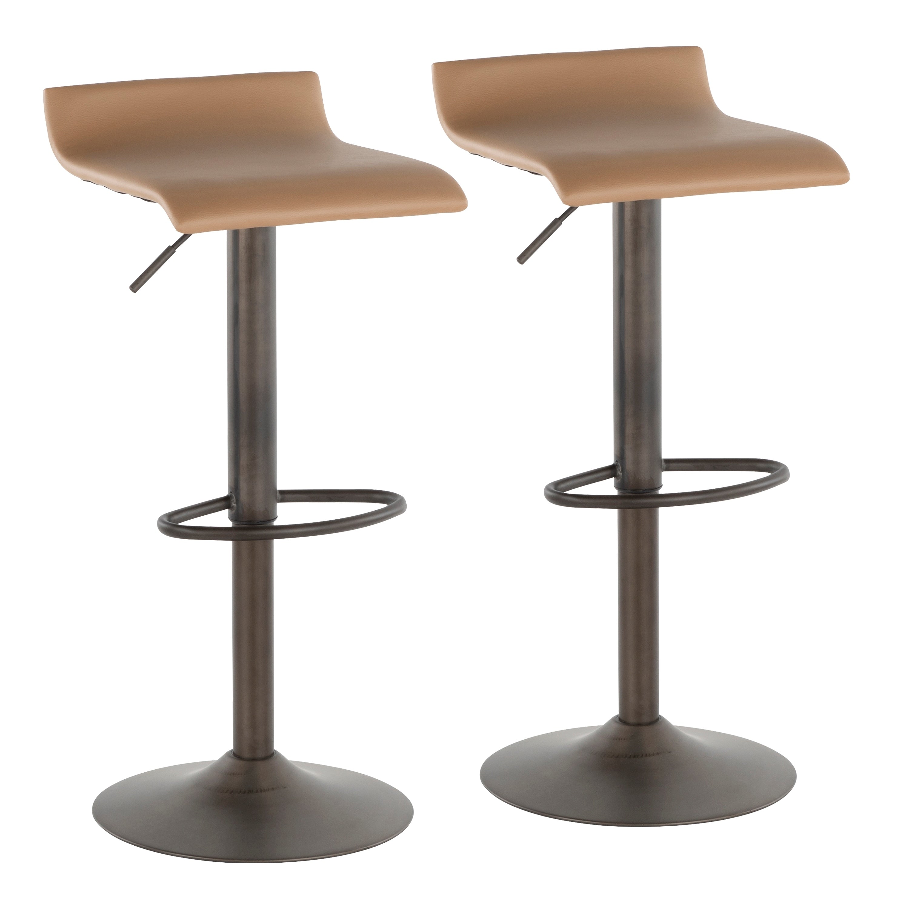 Carbon Loft Hess Industrial Barstool In Antique Metal And Faux Leather Set Of 2