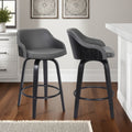 Alec Contemporary Swivel Barstool In A Wood Finish And Faux Leather