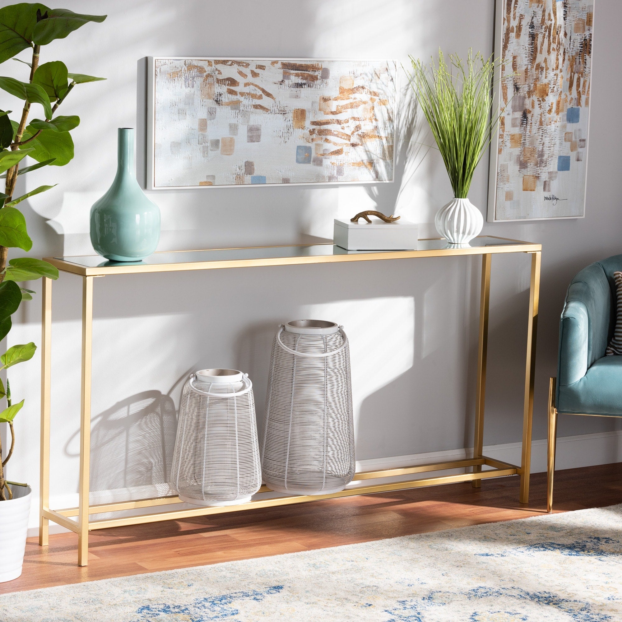 Alessa Gold Finished Metal And Mirrored Glass Console Table