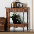 Alessa Mahogany Wood Console Table Fluted Wood Accent Table With Bamboo Motif And Two Tier Display For Living Room Or Entryway