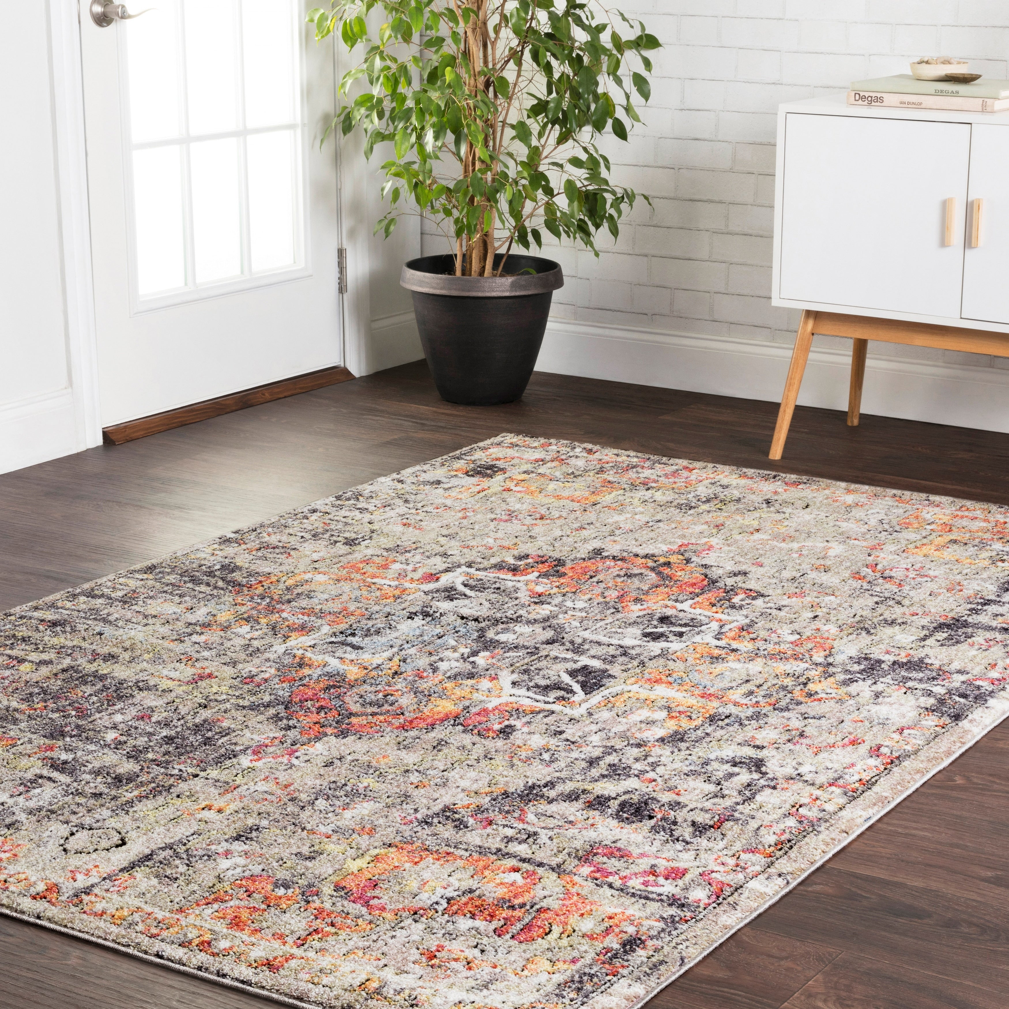 Transitional Bohemian Taupe Orange Vintage Medallion Area Rug 710 X 106
