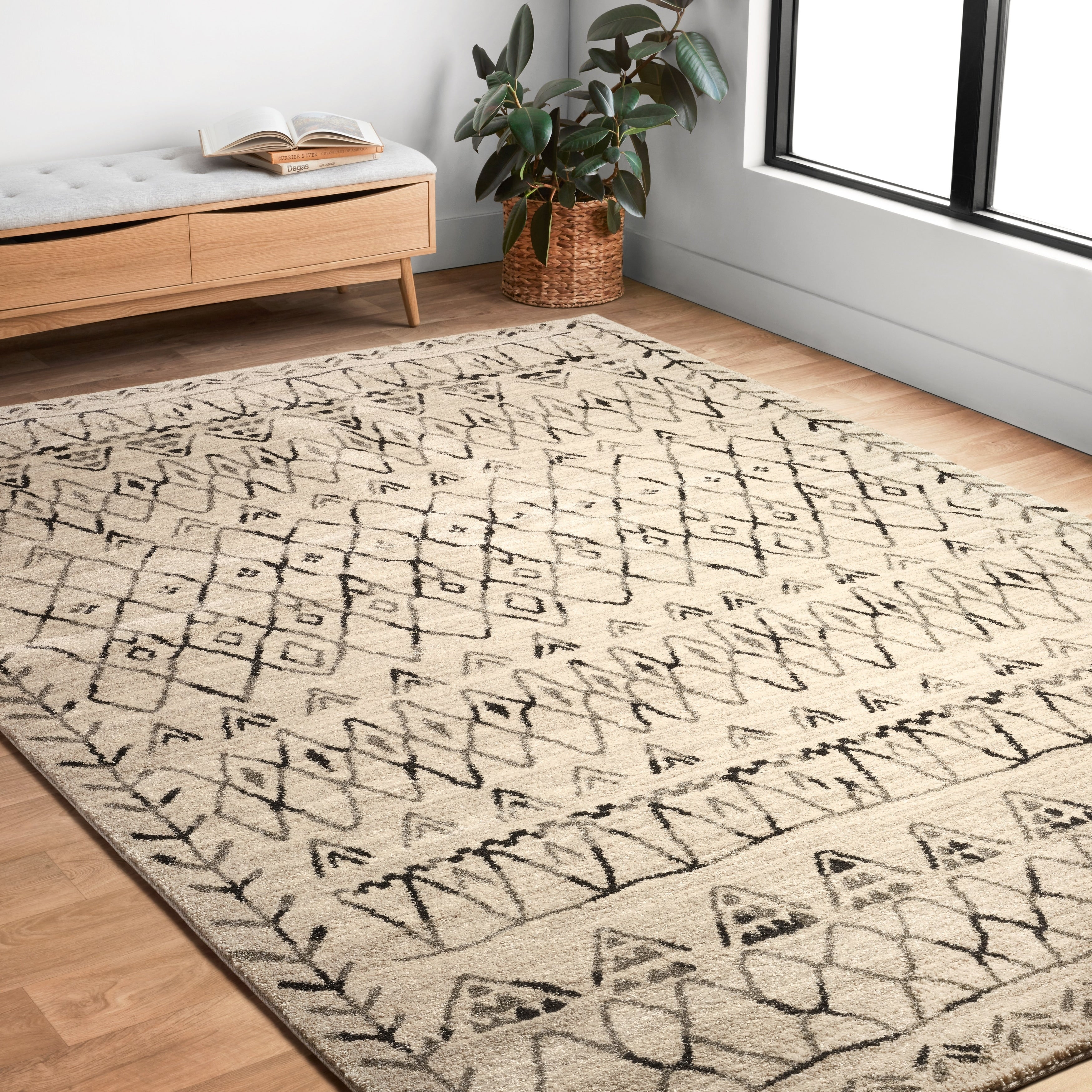 Brently Heather Gray Black Abstract Rug 77 X 106 77 X 106