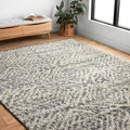 Contemporary Grey Beige Geometric Moroccan Shag Rug 810 X 12