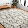 Contemporary Beige Grey Trellis Moroccan Shag Rug 8 10 X 12