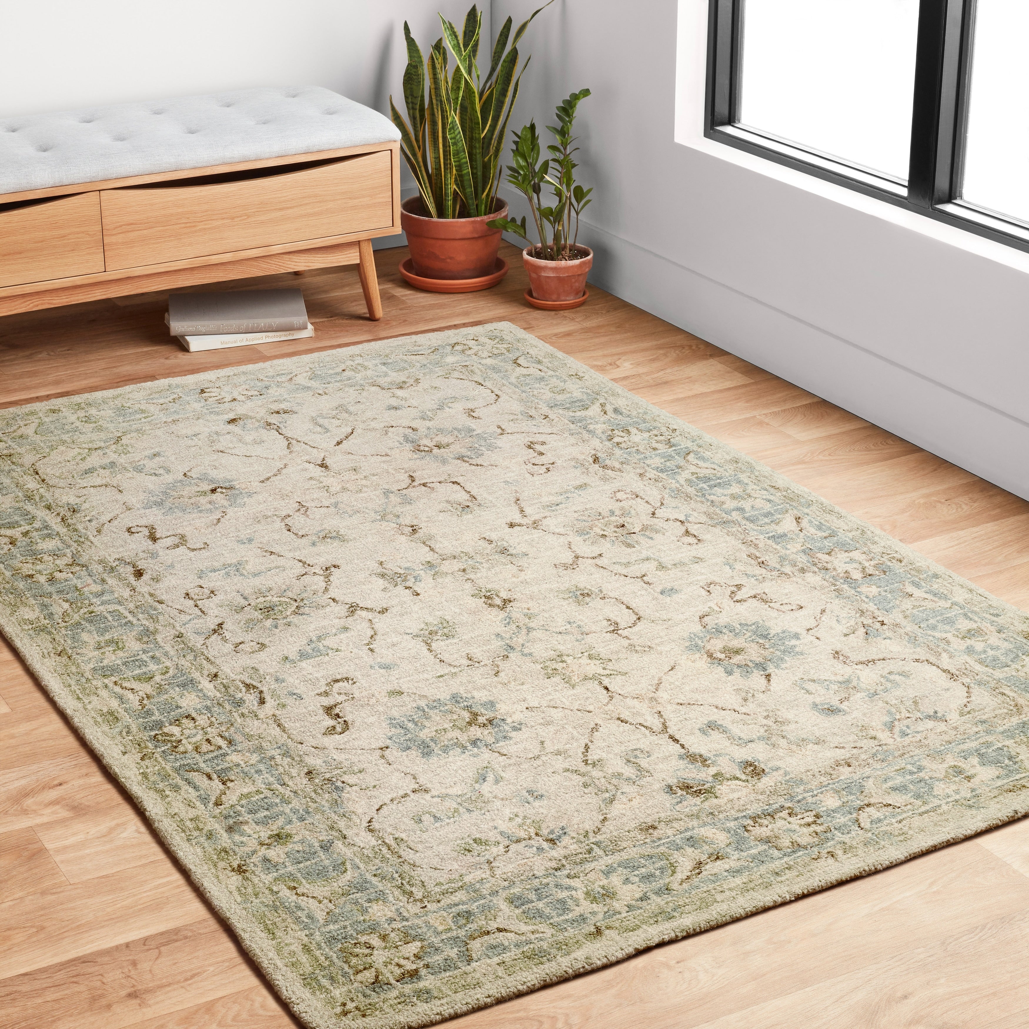 Hand Hooked Traditional Ivory Taupe Mosaic Wool Rug 79 X 99
