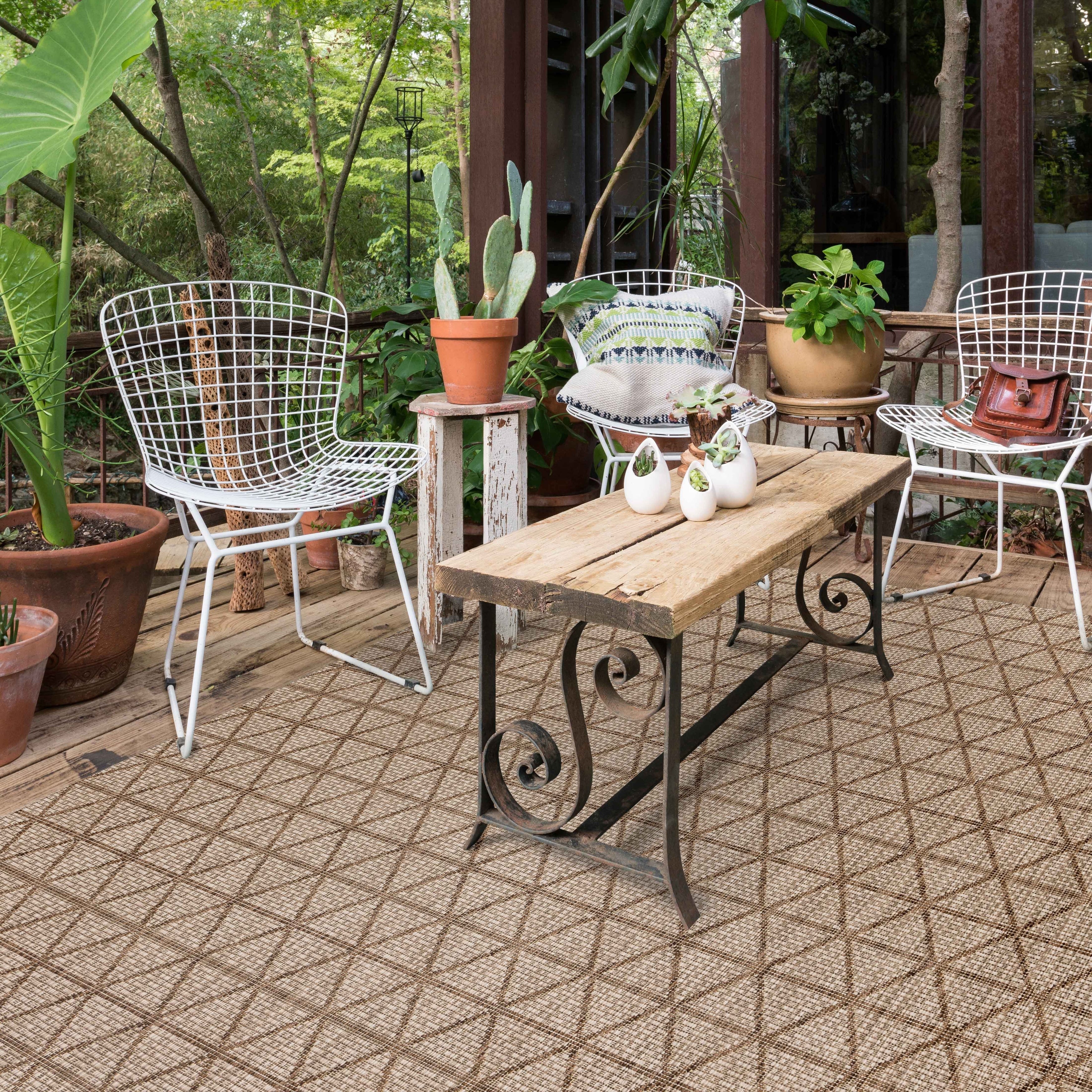 Indoor Outdoor Havannah Beige Mocha Geometric Rug 710 X 109