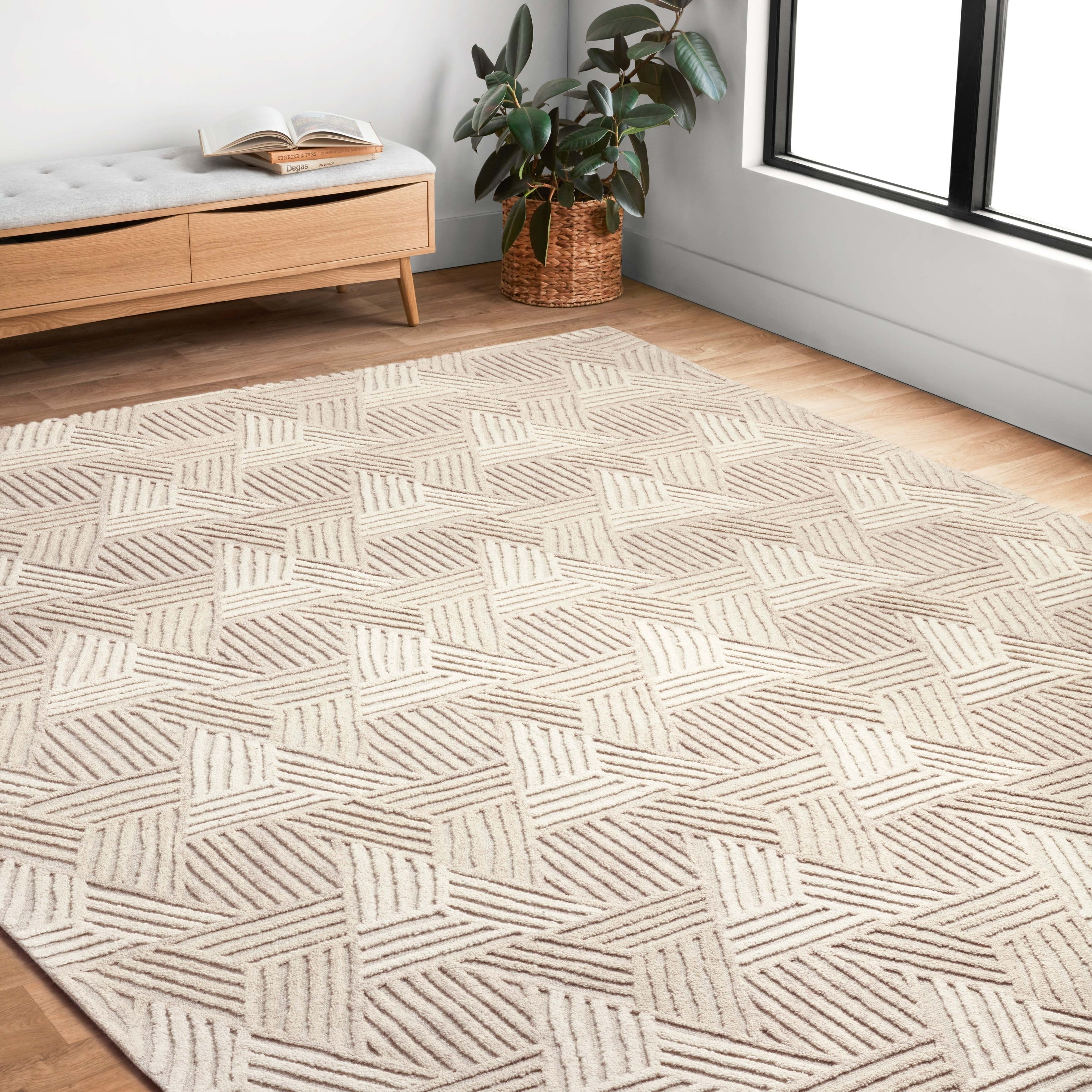 Alexander Home Kanarra Hand Tufted Triangle Maze Farmhouse Natural Wool Rug