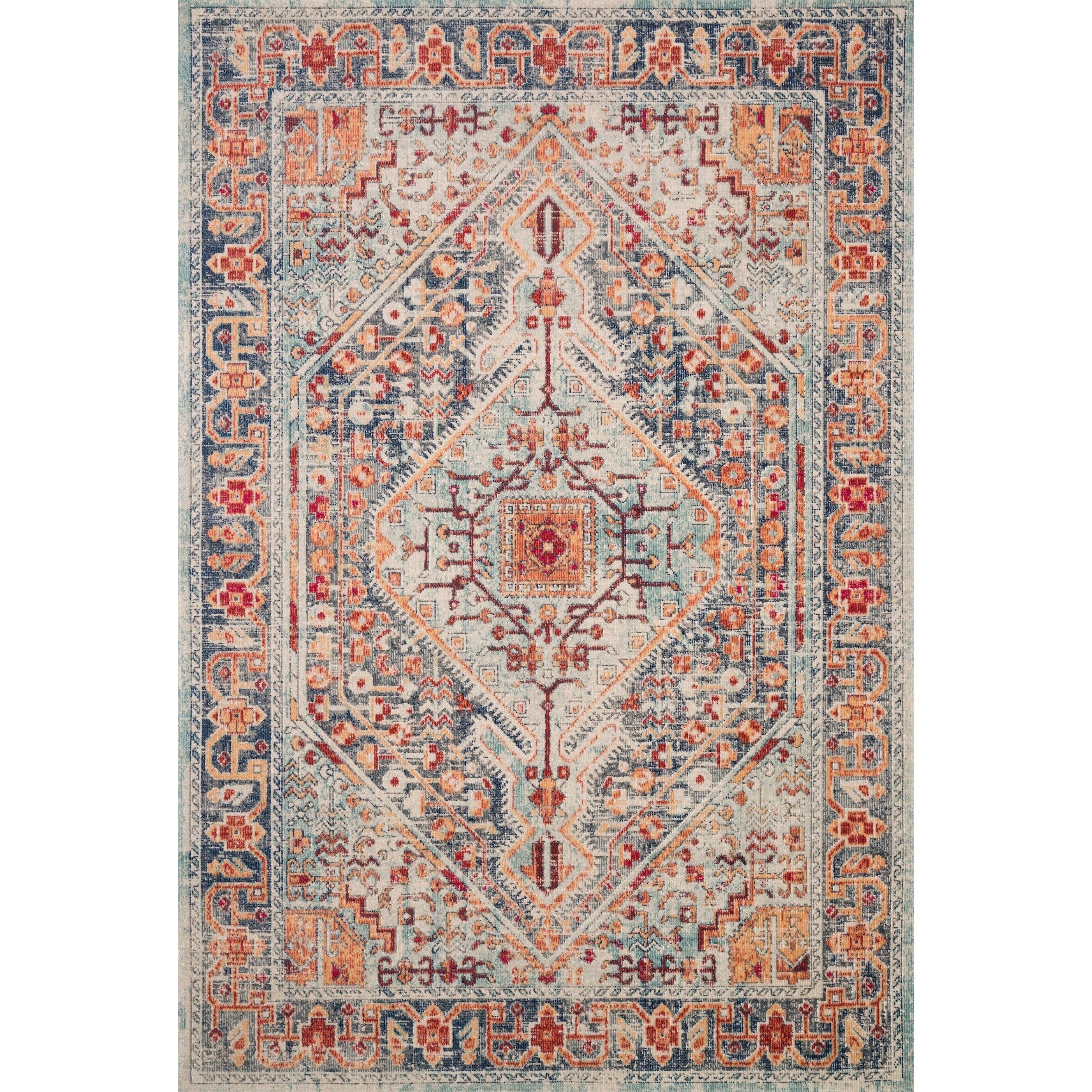 Persian Inspired Blue Rust Vintage Medallion Area Rug 79 X 106
