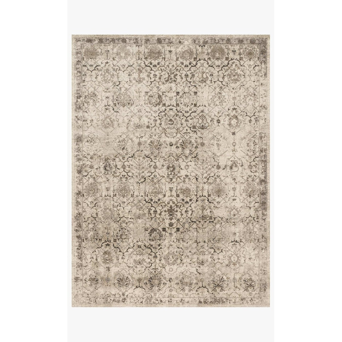 Traditional Beige Taupe Floral Distressed Rug 710 X 106
