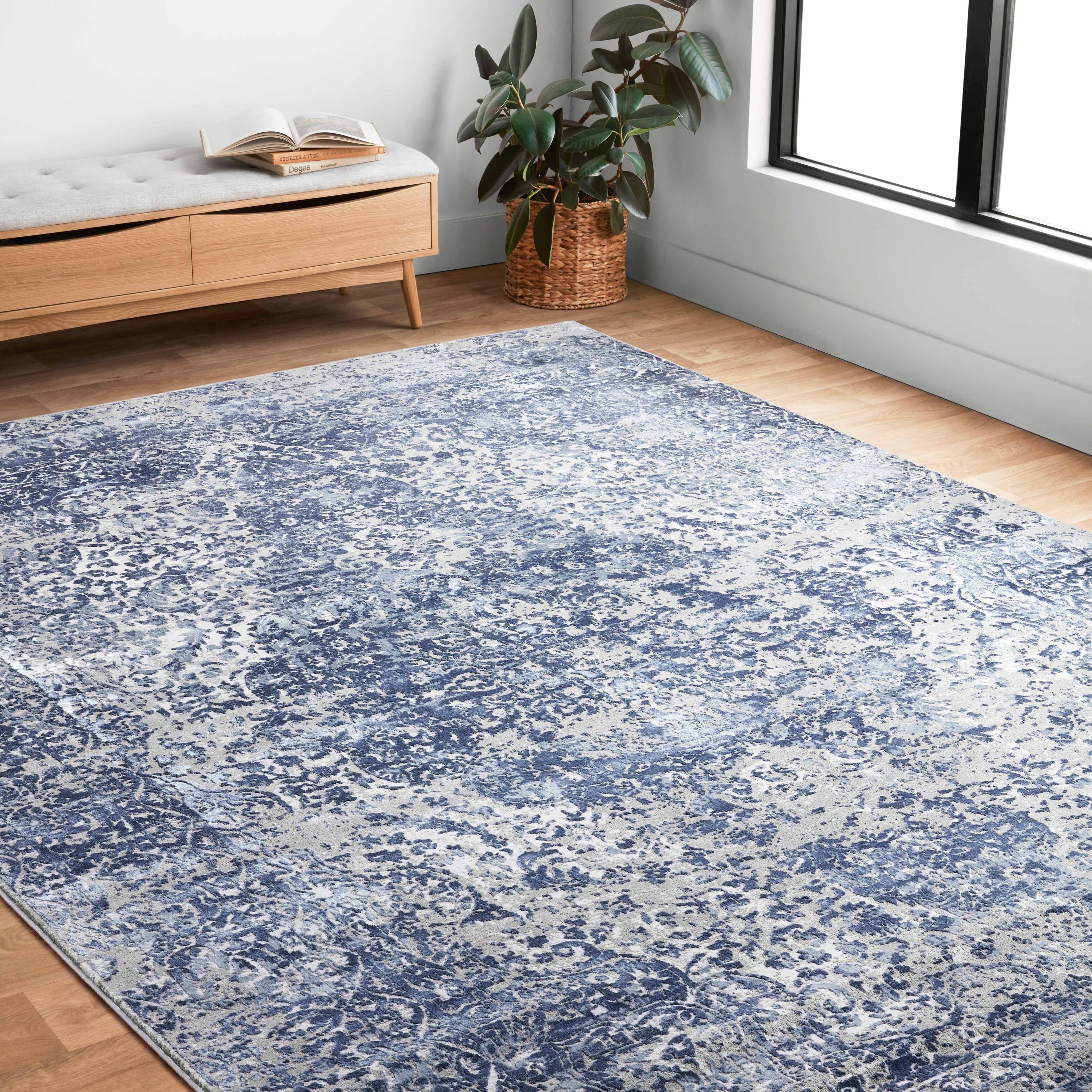 Alexander Home Distressed Transitional Blue Grey Floral Vintage Rug 710 X 1010