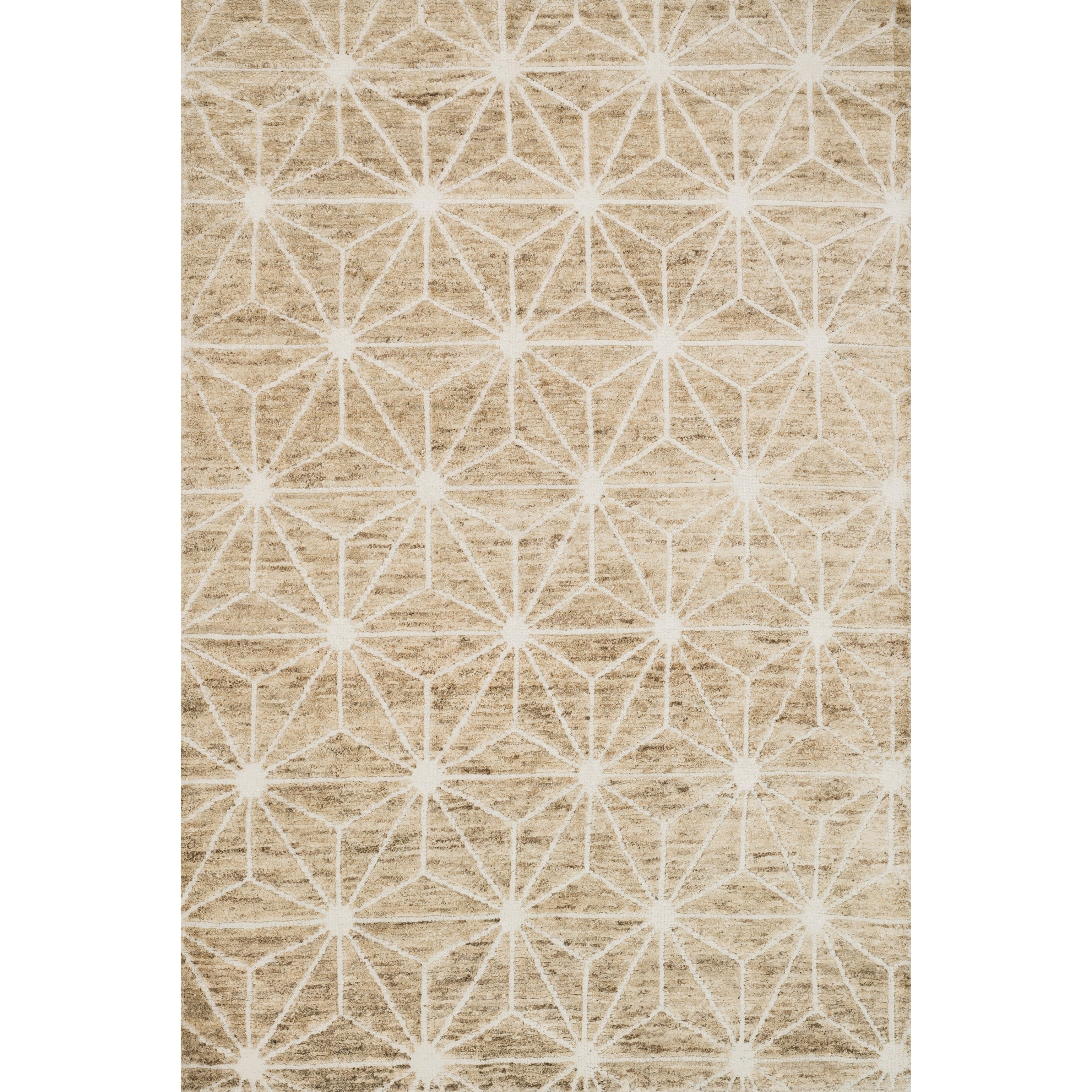 Hand Knotted Natural Ivory Contemporary Geometric Wool Jute Area Rug 86 X 116
