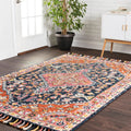 Hand Hooked Bohemian Navy Multi Medallion Wool Rug 79 X 99