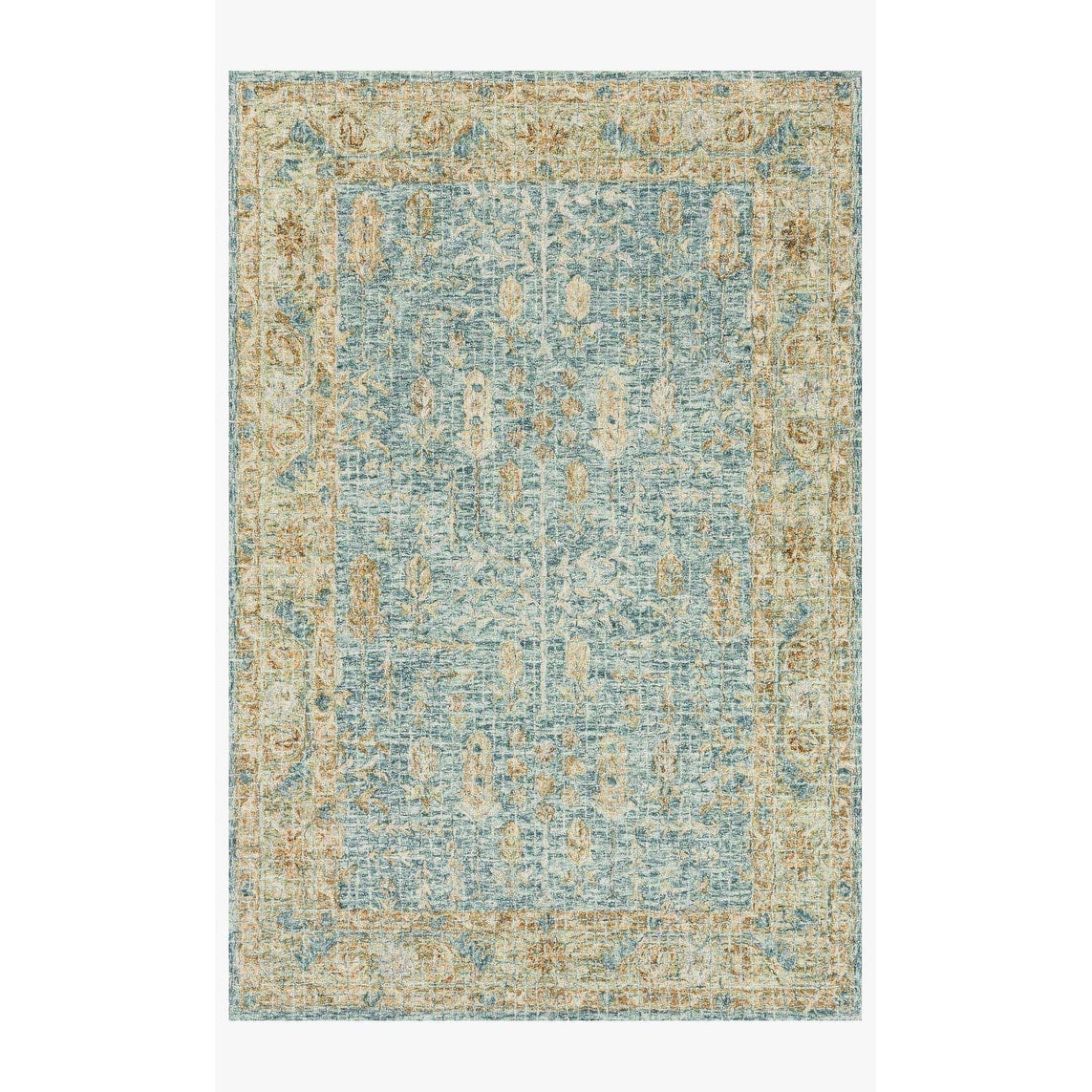 Hand Hooked Traditional Blue Gold Mosaic Wool Rug 79 X 99 79 X 99