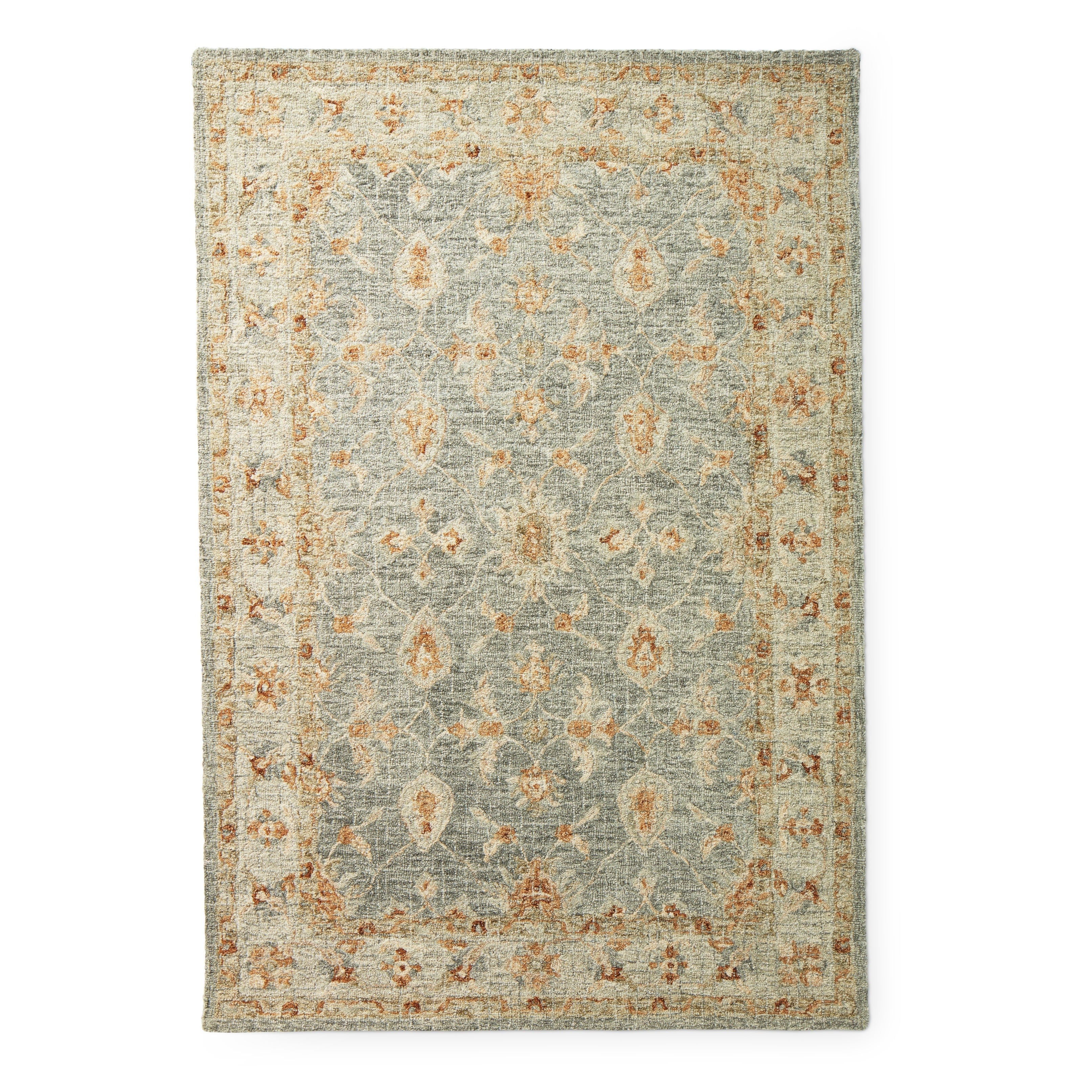 Hand Hooked Traditional Light Blue Rust Mosaic Wool Rug 12 X 15