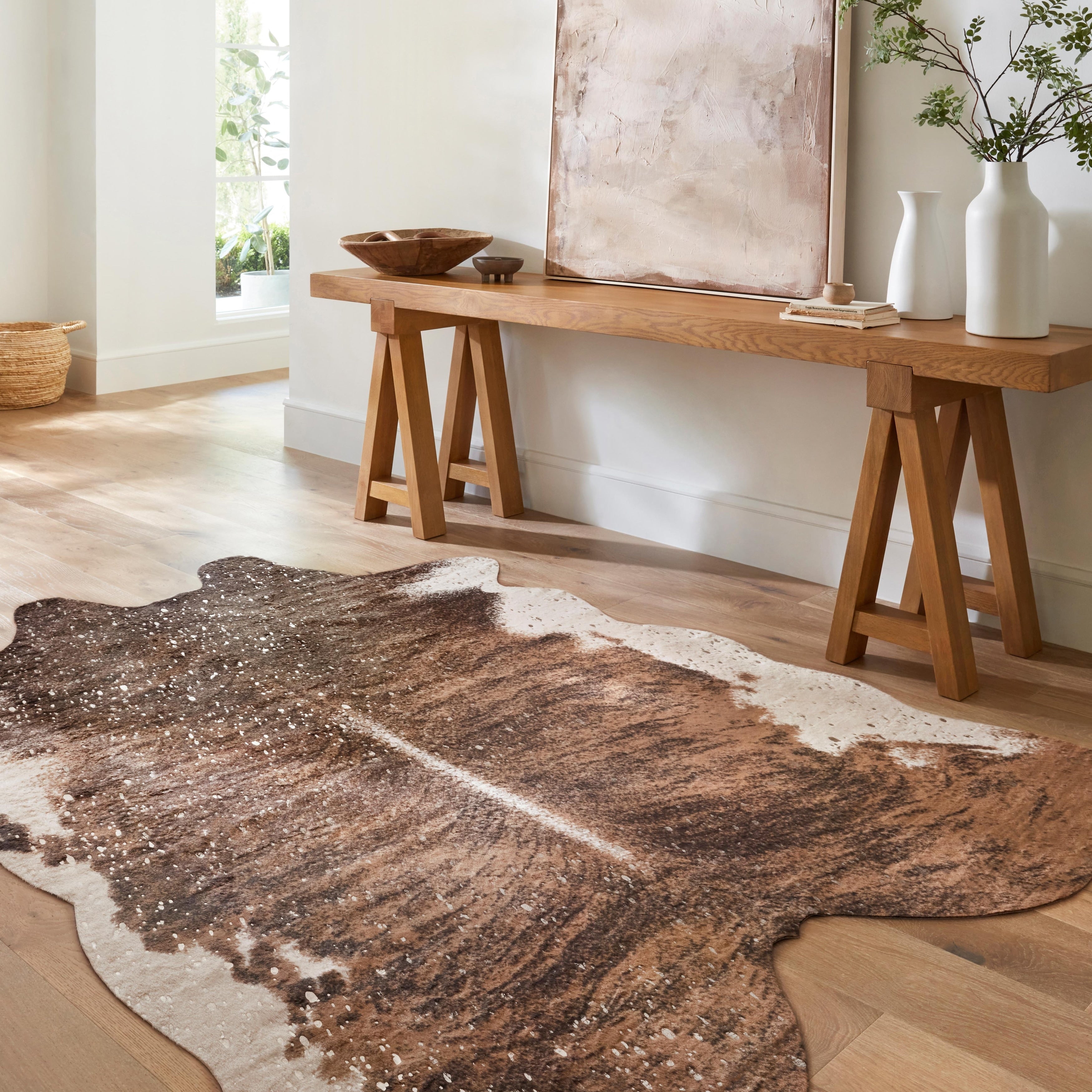 Clayton Walnut Champagne Faux Cowhide Rug 62 X 8