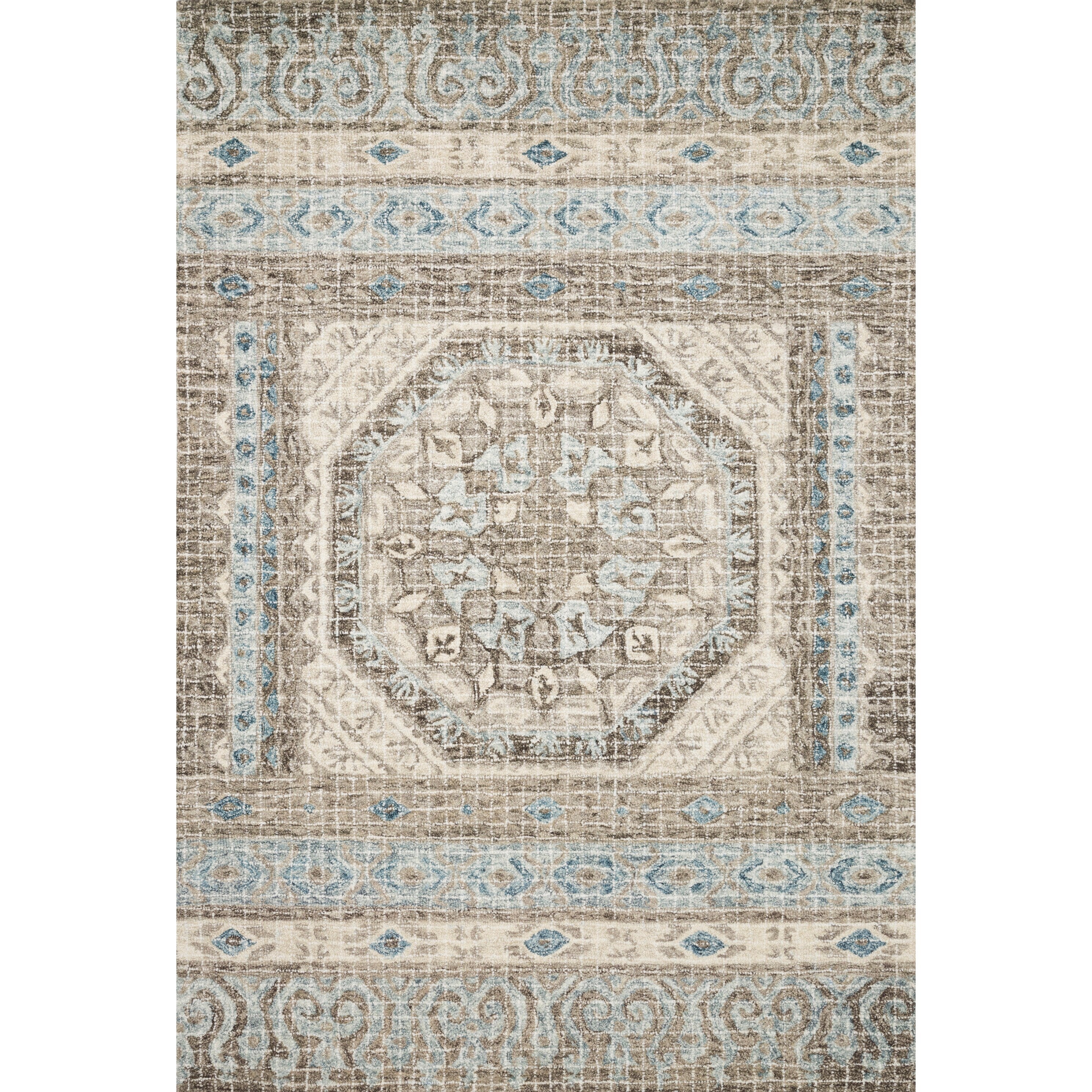 Alexander Home Taupe Blue Wool Hand Hooked Transitional Mosaic Medallion Rug 79 X 99 79 X 99