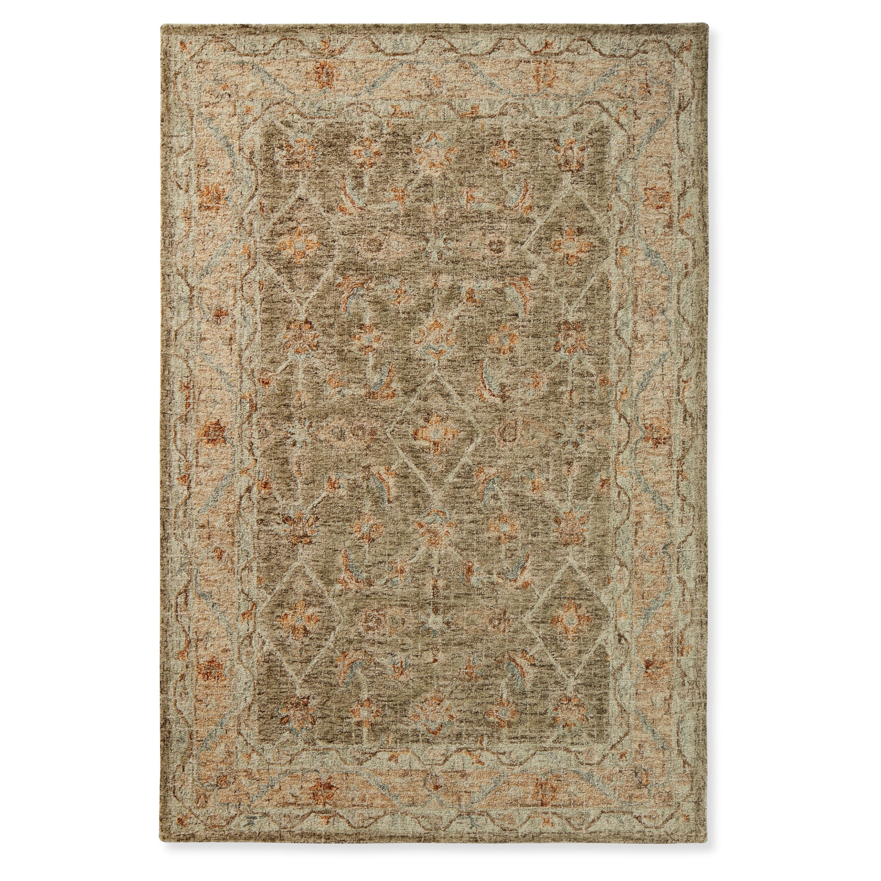 Hand Hooked Traditional Taupe Beige Mosaic Wool Rug 93 X 13