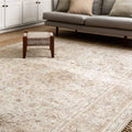 Traditional Distressed Beige Taupe Medallion Printed Rug 76 X 96