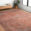 Traditional Distressed Red Multi Printed Rug 76 X 96