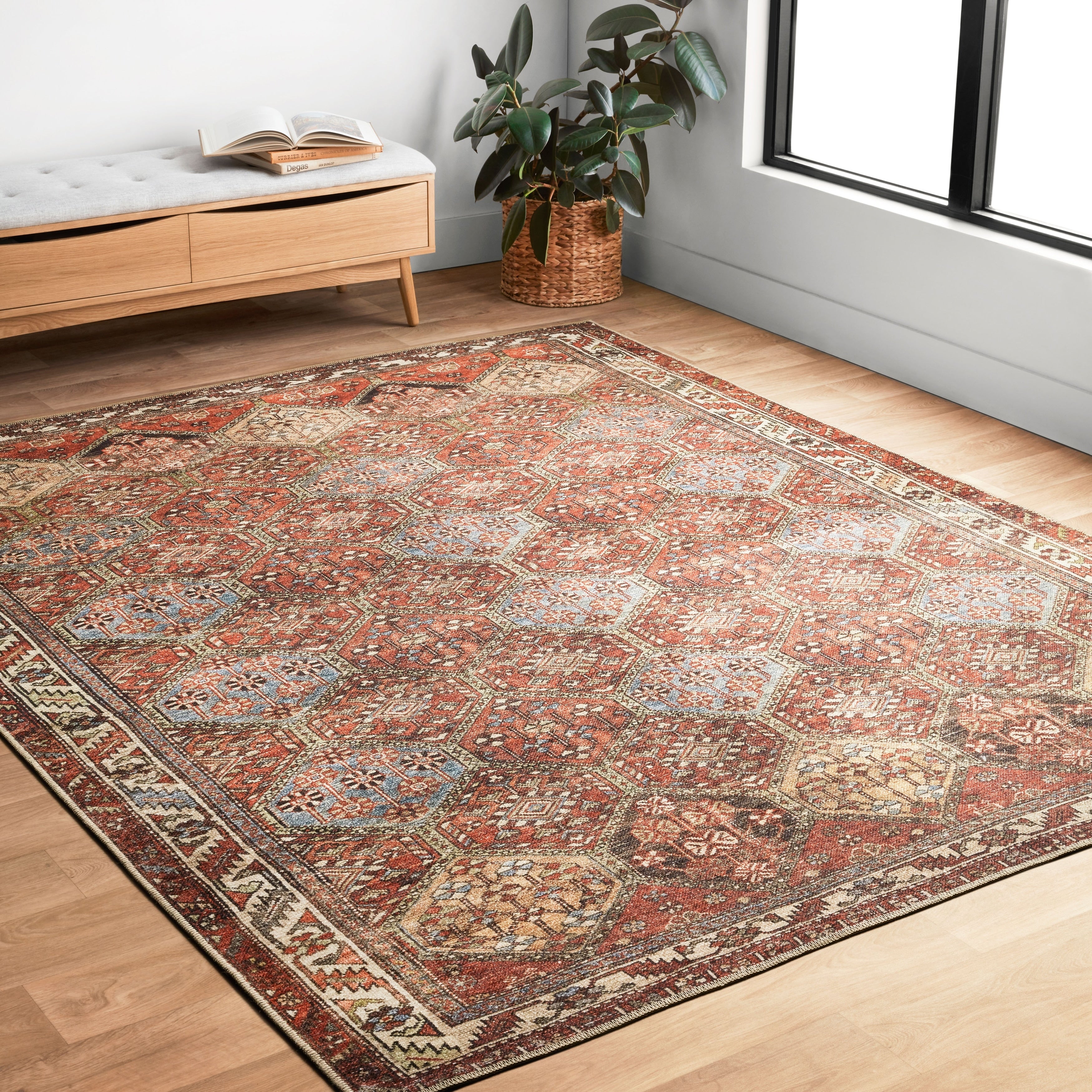 Alexander Home Tremezzina Printed Distressed Diamond Bohemian Rug 76 X 96
