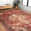 Traditional Distressed Red Medallion Printed Runner Rug 26 X 76