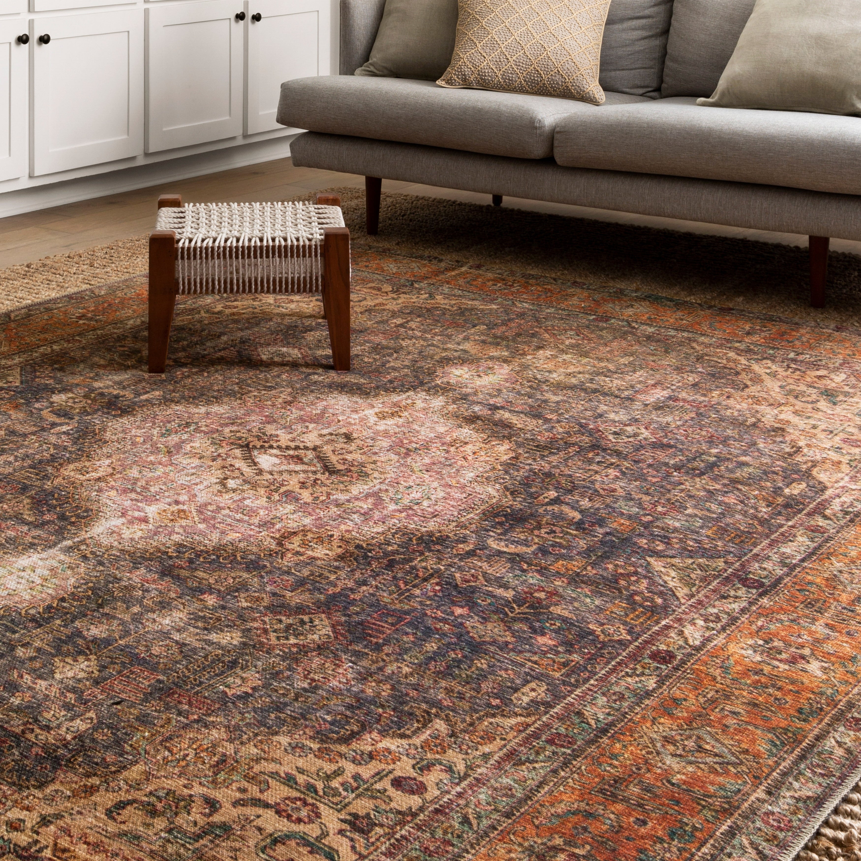 Traditional Distressed Purple Multi Medallion Printed Rug 76 X 96