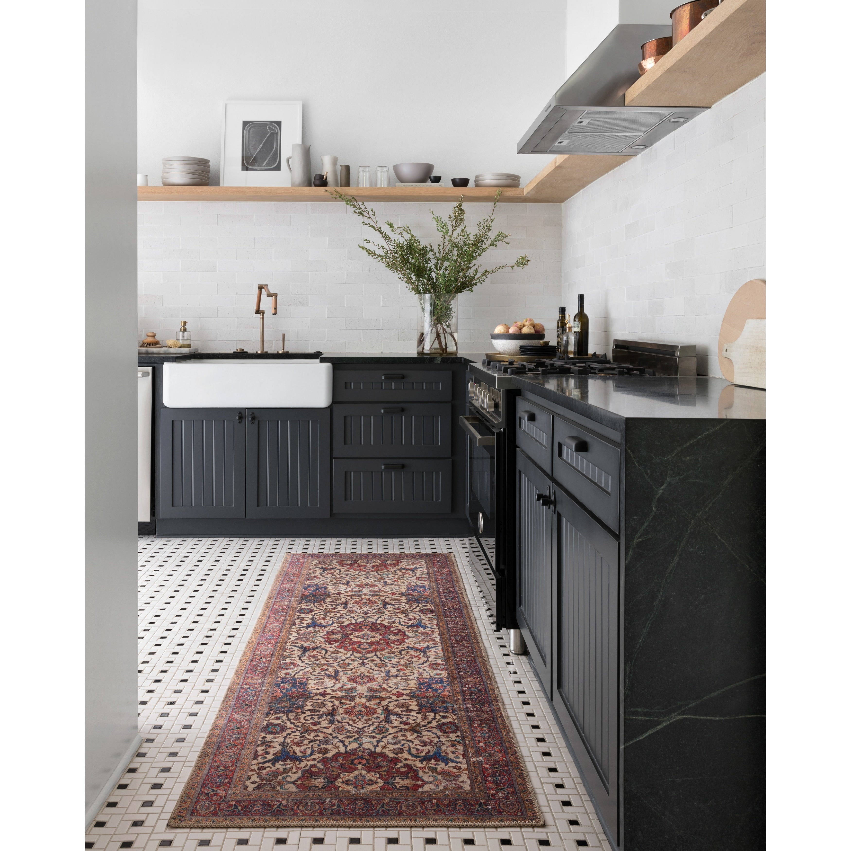 Traditional Distressed Beige Red Floral Printed Runner Rug 26 X 76