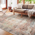 Traditional Distressed Red Blue Printed Area Rug 76 X 96