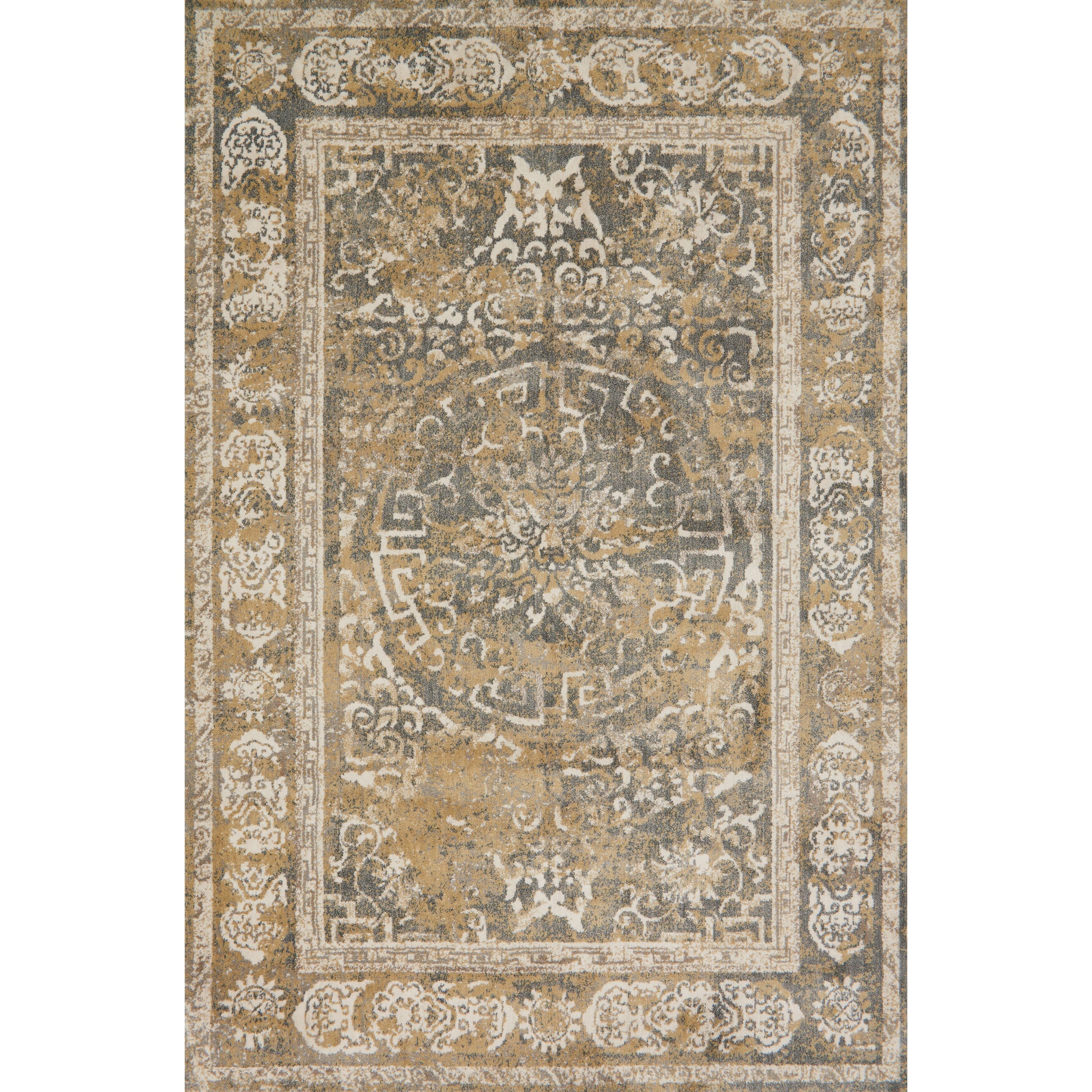 Microfiber Transitional Beige Grey Medallion Rug 67 X 92