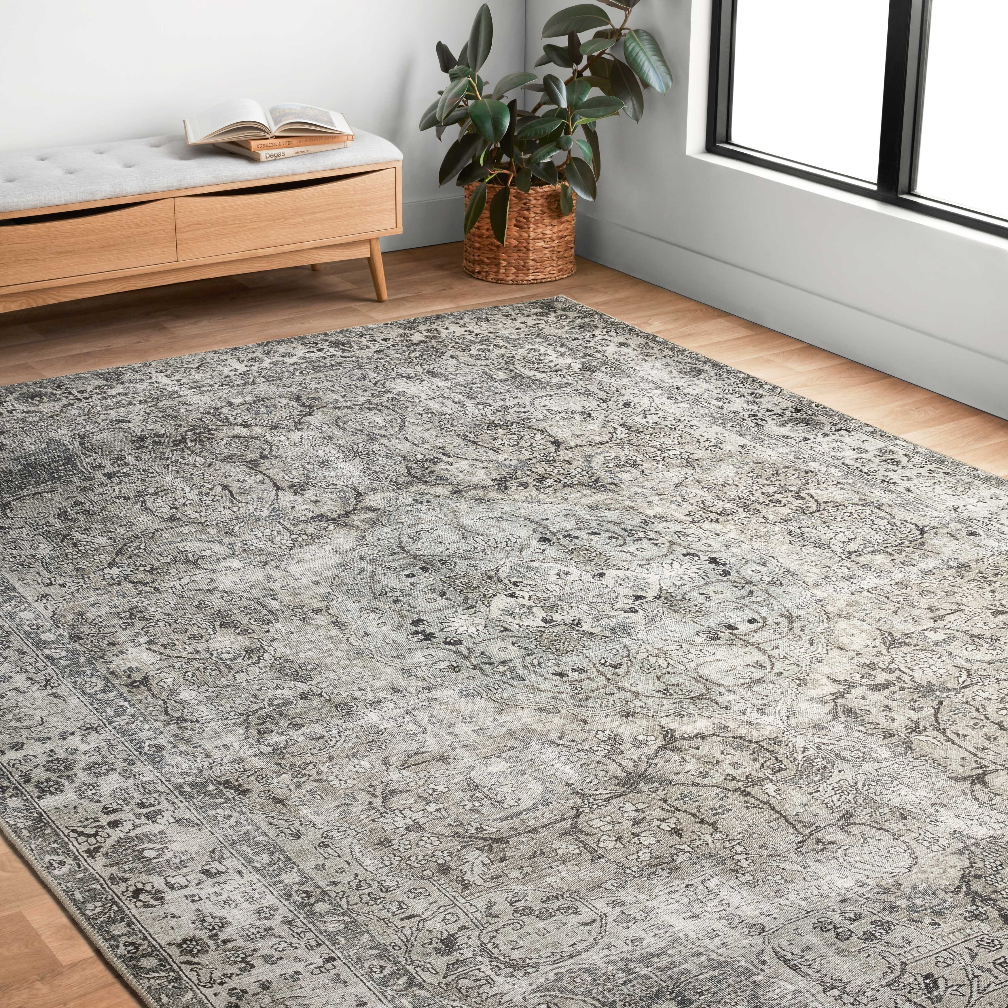 Alexander Home Victoria Shabby Chic Steel Printed Vintage Area Rug