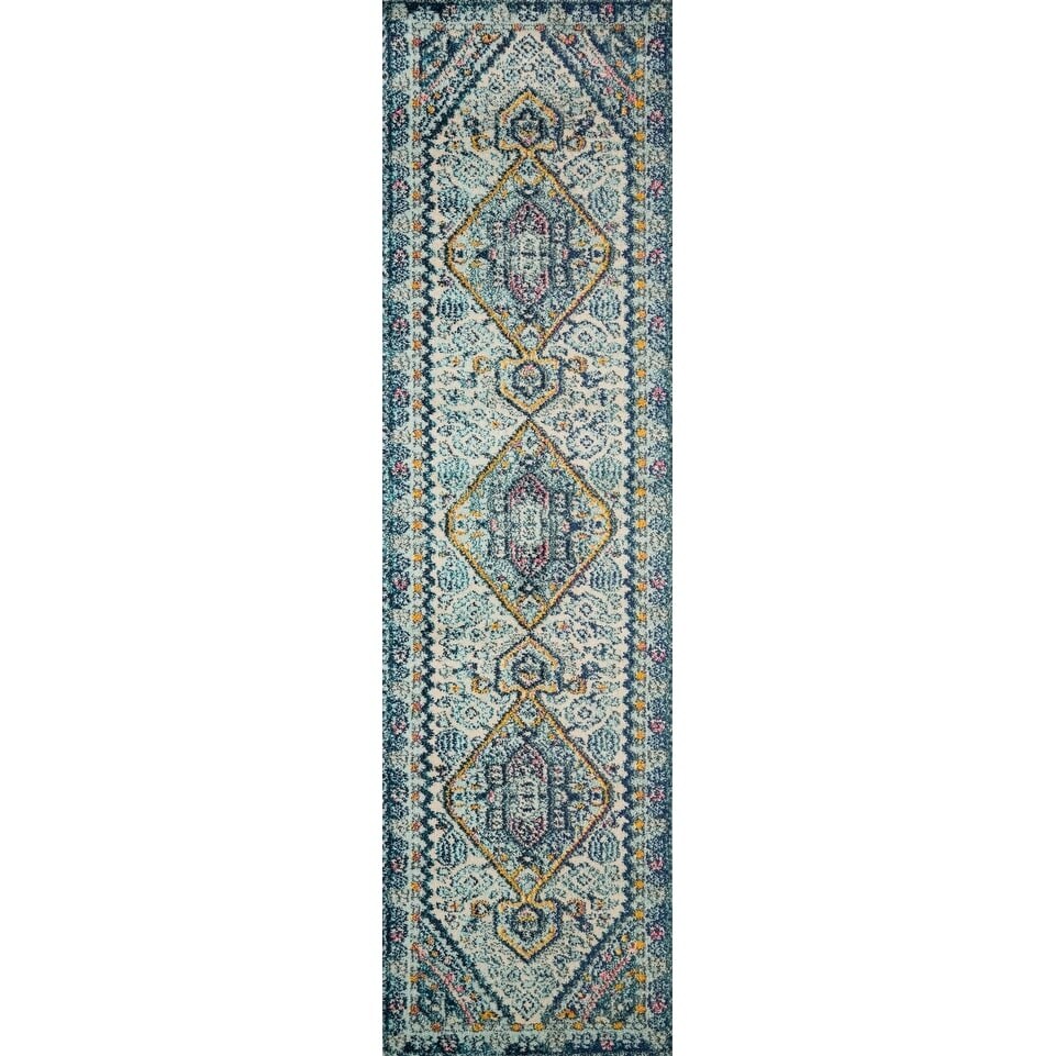 Vintage Bohemian Blue Multi Medallion Distressed Rug 51 X 77