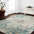 Vintage Bohemian Aqua Blue Multi Medallion Distressed Round Rug 67 X 67