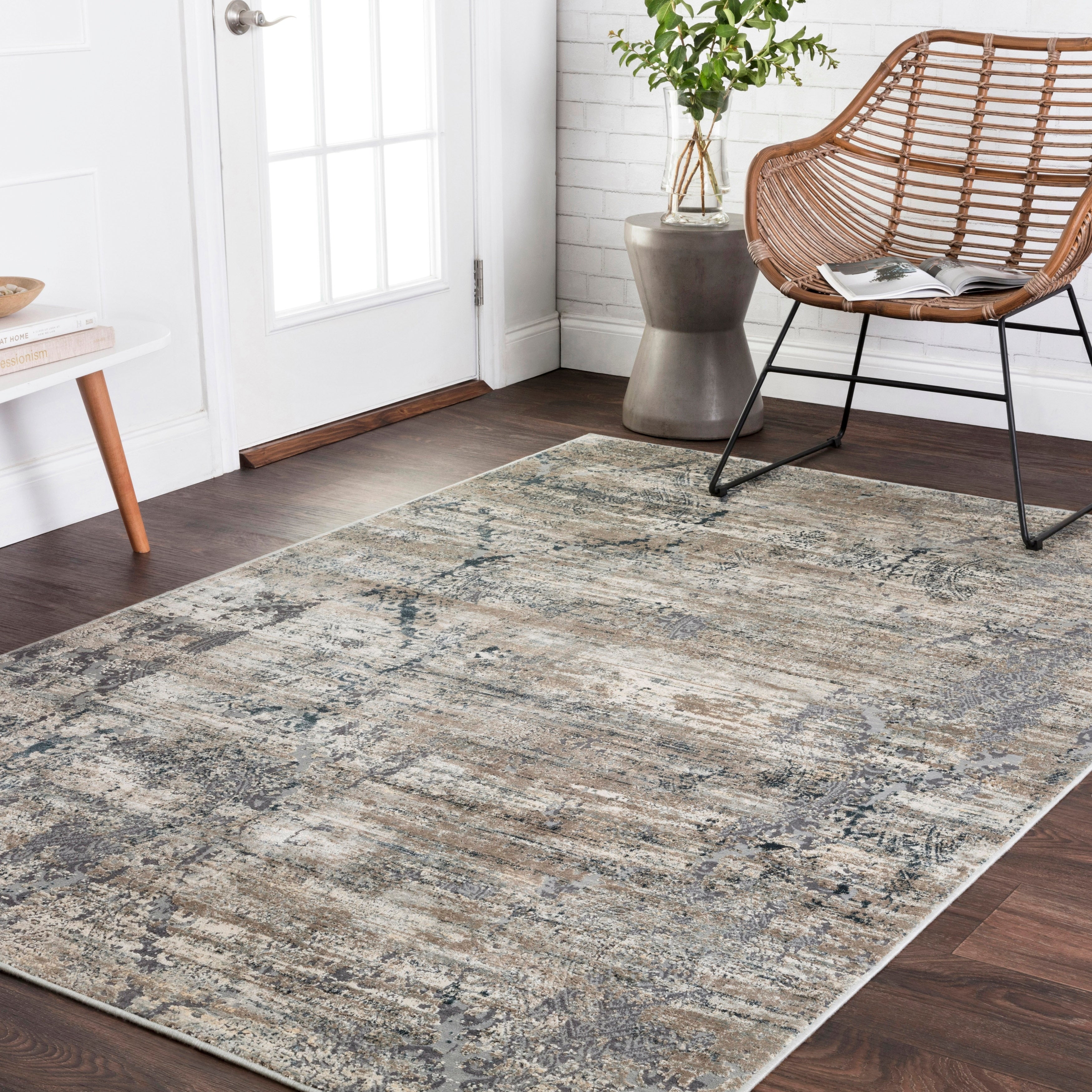 Vintage Glam Taupe Blue Damask Area Rug 710 X 1010