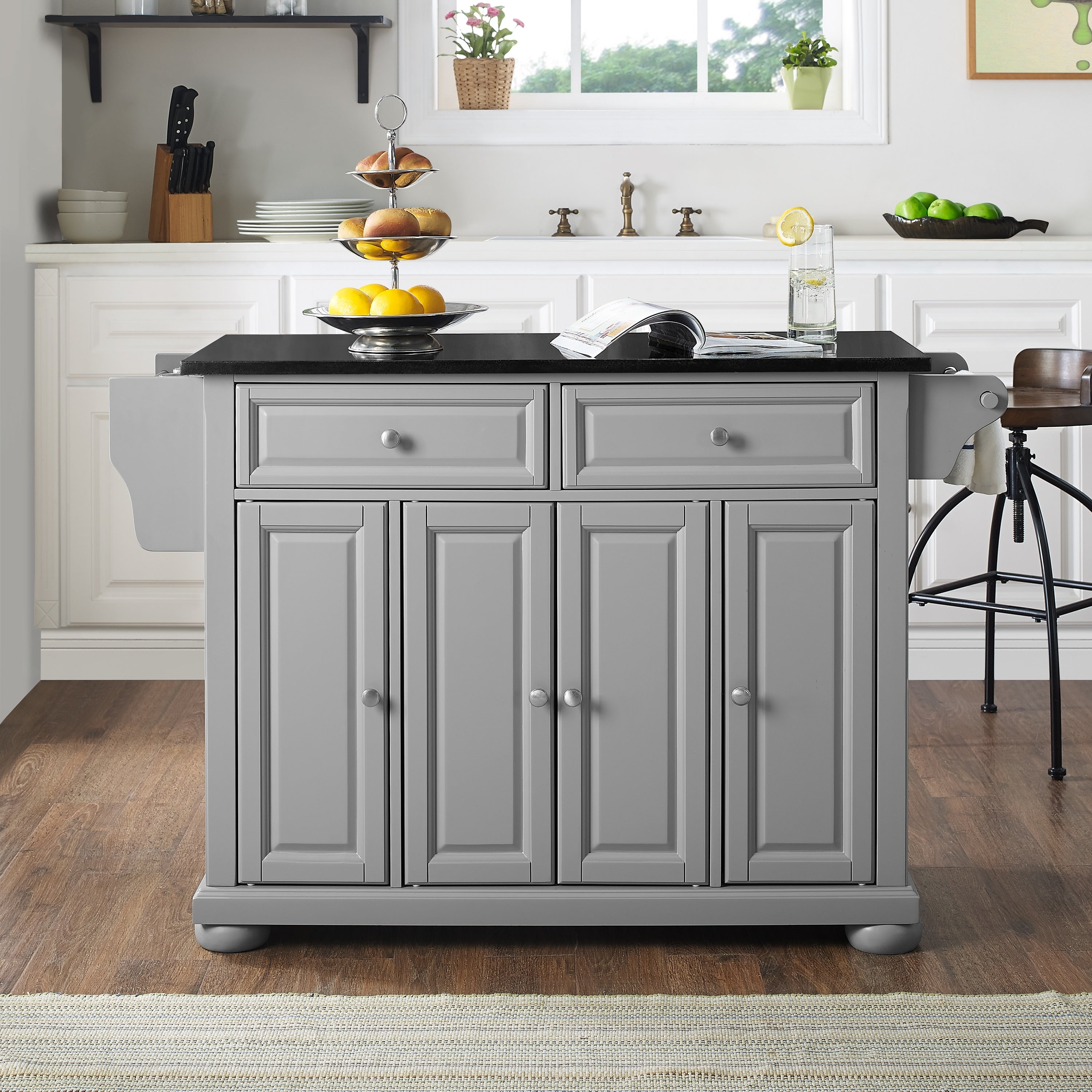 Alexandria Black Granite Top Kitchen Island In Vintage Grey