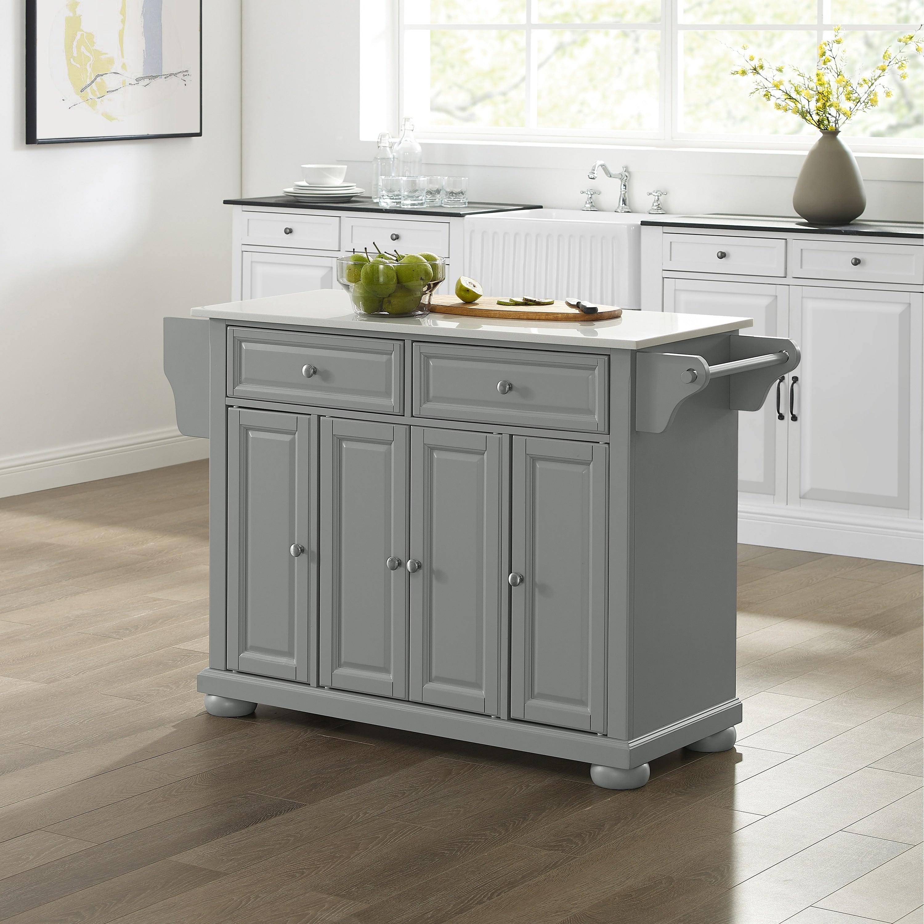 Alexandria Granite Top Kitchen Island Cart Gray White