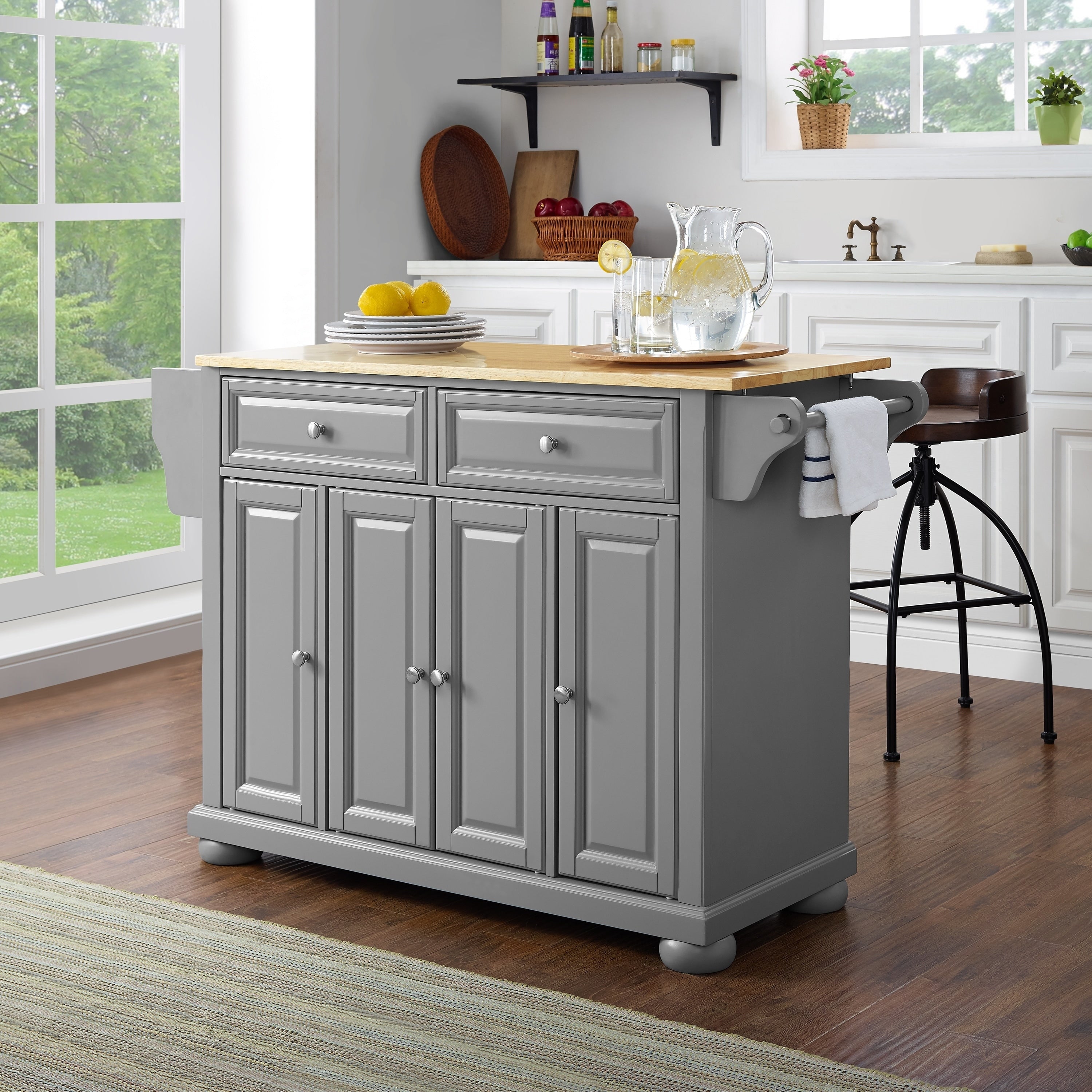 Alexandria Natural Wood Top Kitchen Island In Vintage Grey
