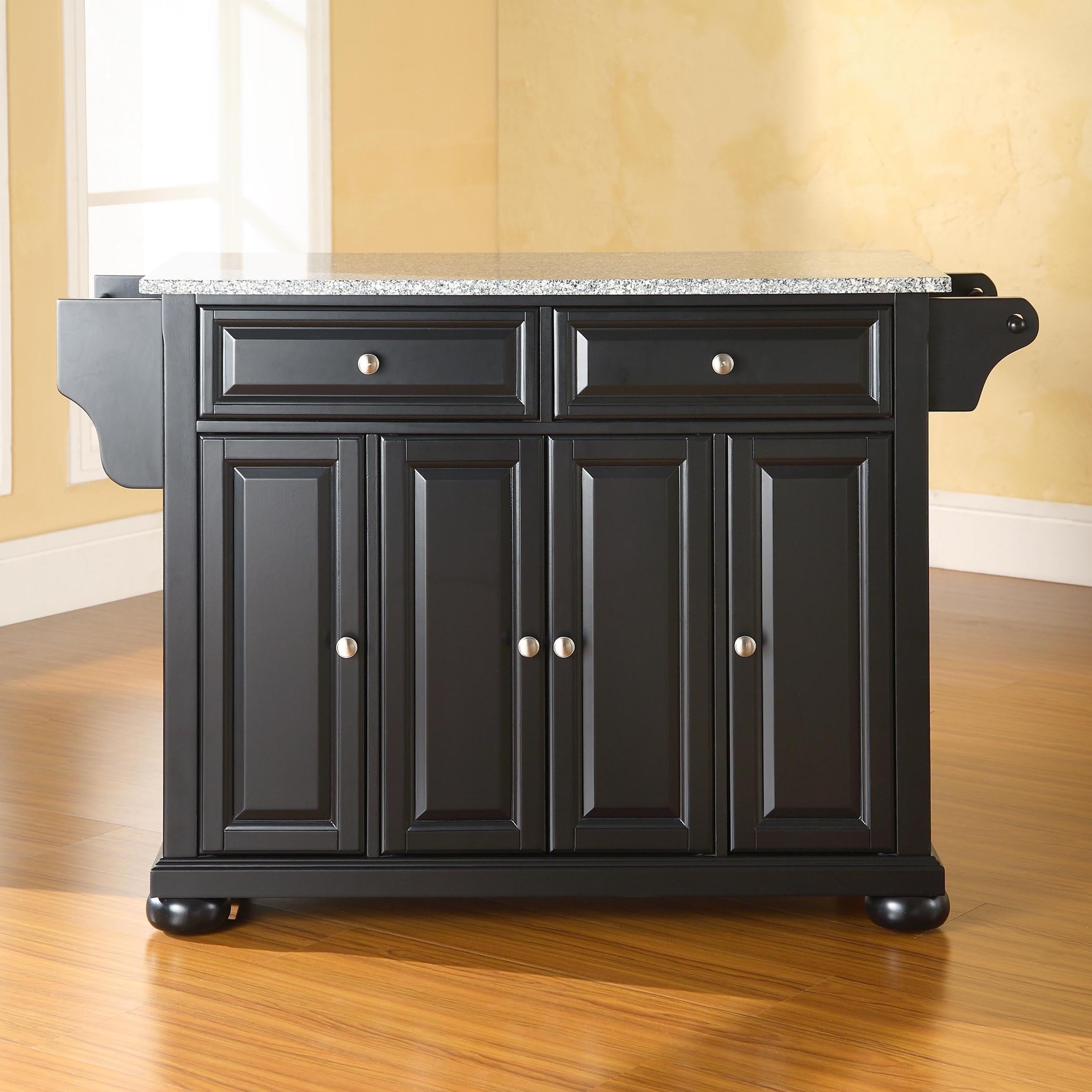 Alexandria Solid Granite Top Kitchen Island In Black Finish
