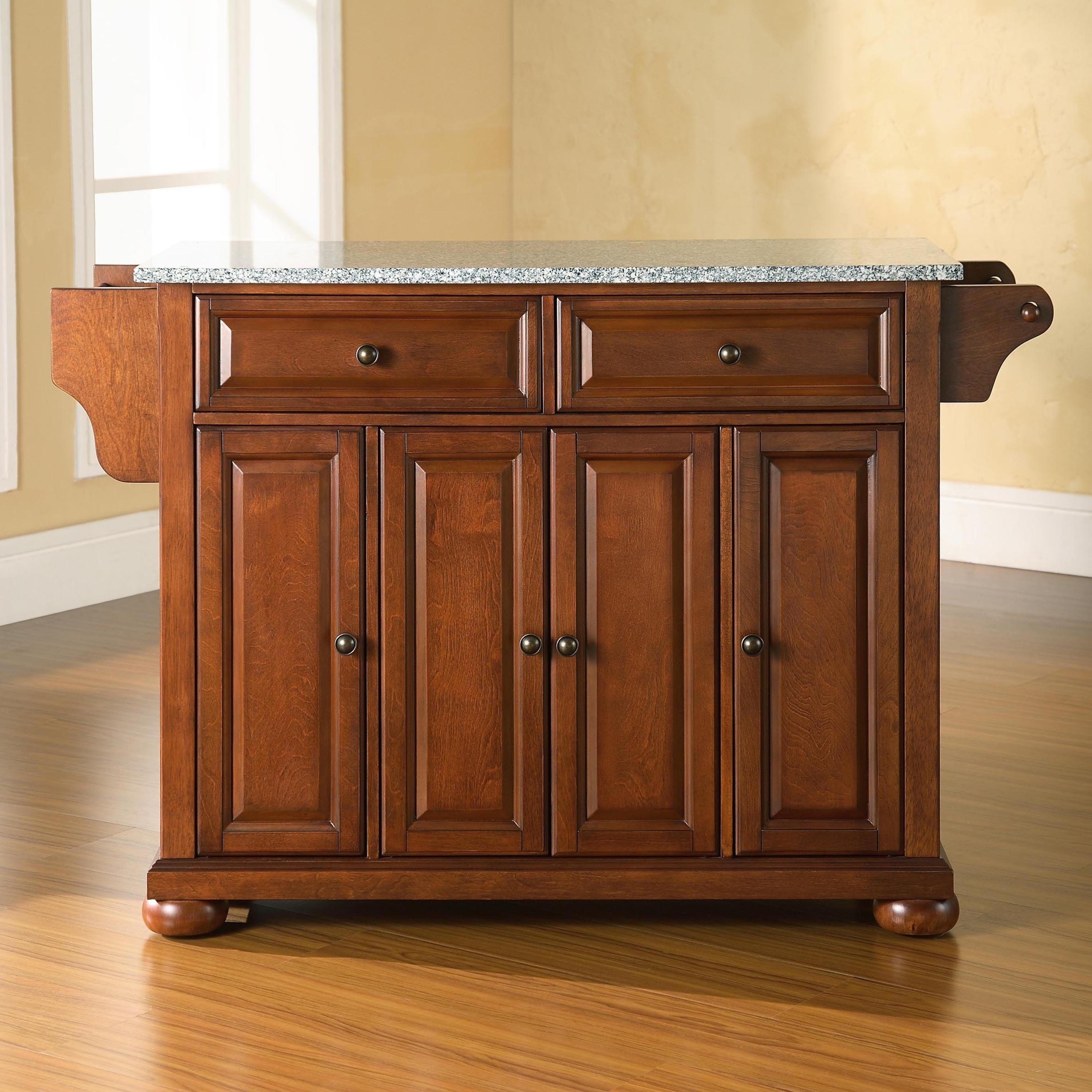 Alexandria Solid Granite Top Kitchen Island In Classic Cherry Finish