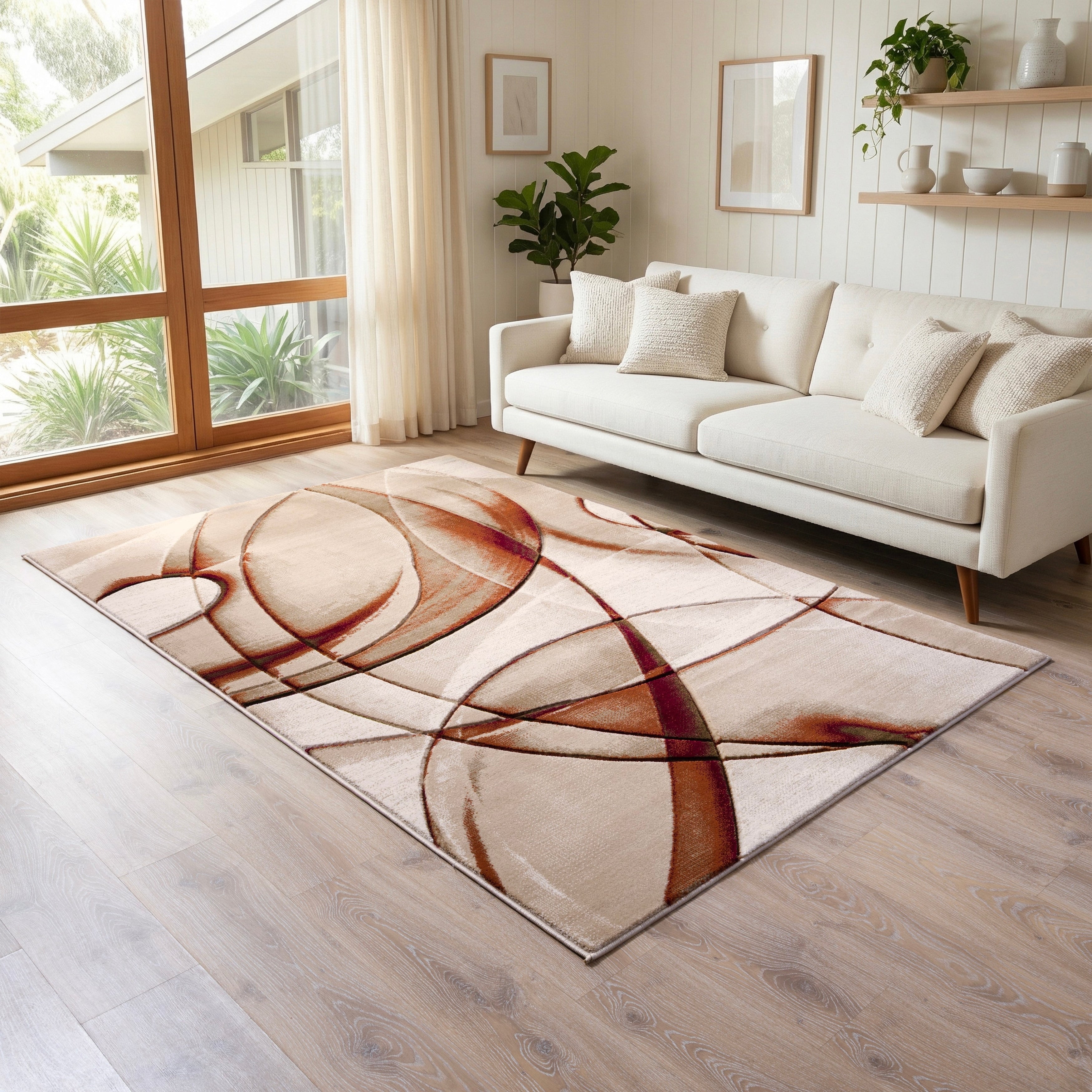 Alexia Collection Beige Brown Abstract Modern Contemporary Area Rug
