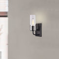 Alfreda Antique Black Wall Sconce With Clear Glass Cylinder
